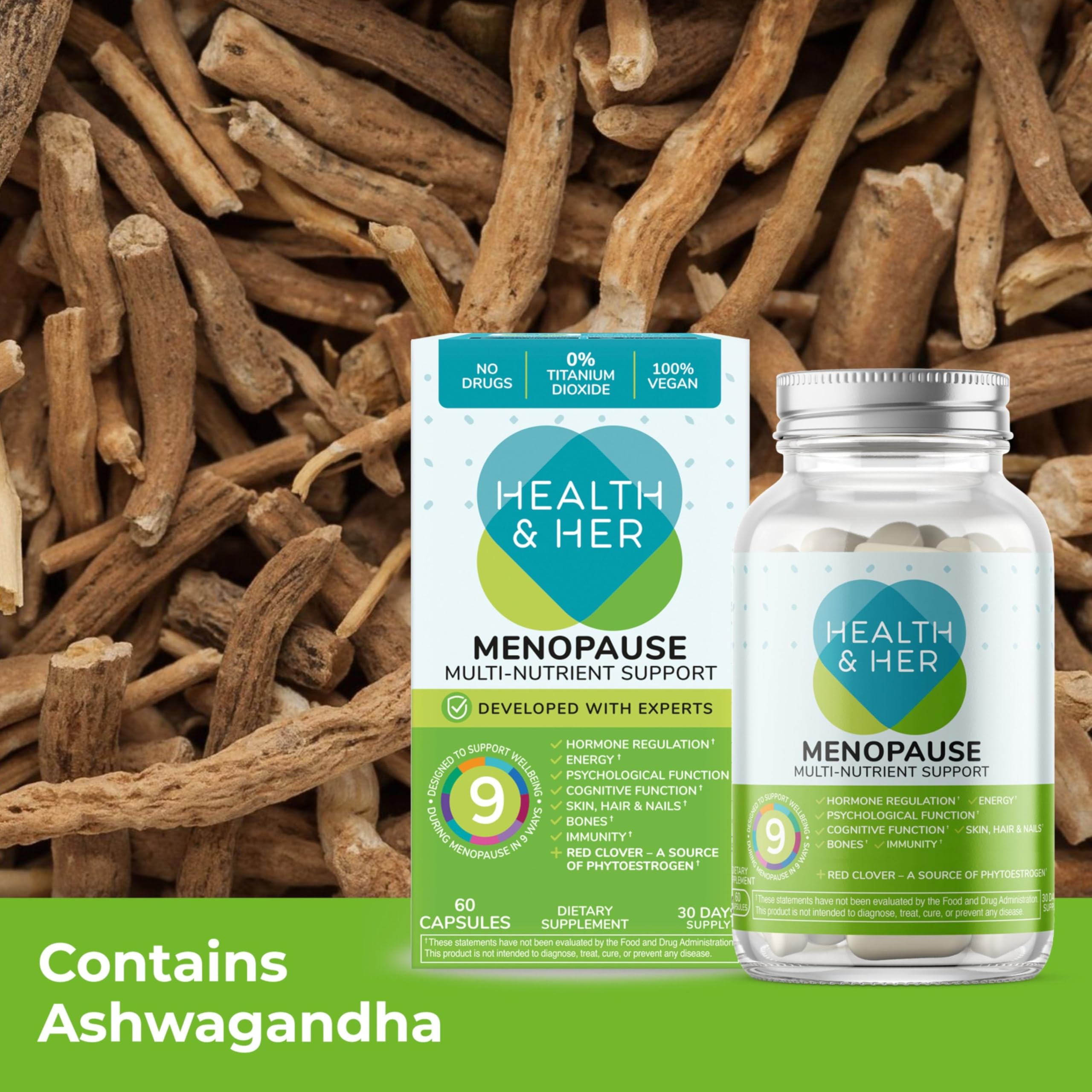 Health & Her Menopause Supplements for Women - Multi-Nutrient Support, Menopause Vitamins for Energy, Bones, Muscles, Skin & Hair, Vegan, Gluten-Free, Non GMO (60ct - 1 Month) Health and Her Au supplements