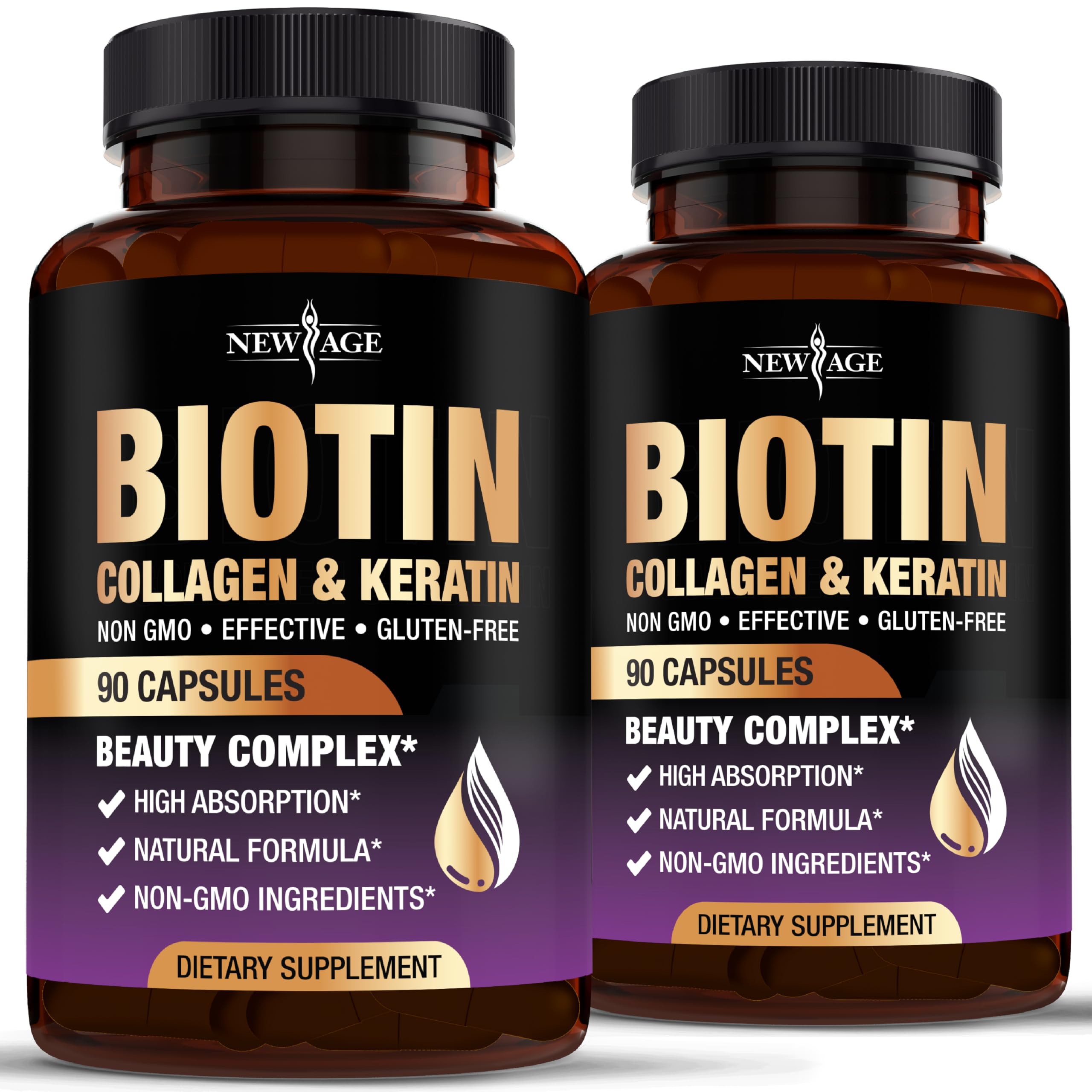 NEW AGE Biotin Collagen Keratin Hyaluronic Acid - 50,000mcg Hair Growth Vitamins for Men and Women, Nails, Hair, Skin Vitamins and DHT Blocker with Vitamin E Folic