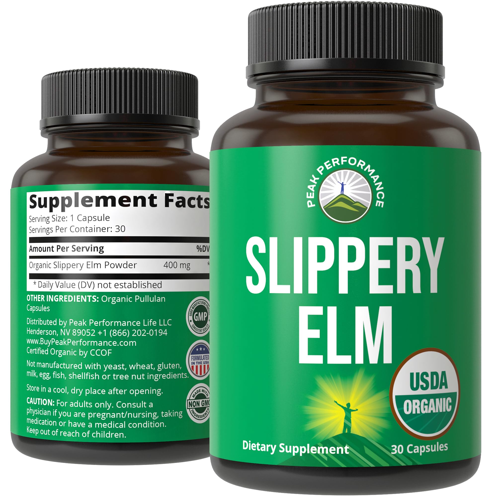 USDA Organic Slippery Elm for Women & Men. Vegan Capsules with Micronized Slippery Elm Bark Powder for Digestion, Bloating Relief, & Gut Lining. Natural Mucilage That Soothes The Throat & Airways Peak Performance Au supplements