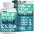 4-in-1 Calcium Supplements for Women & Men - Calcium Citrate with D3 K2 Vitamin 5000 IU - Calcium 600mg with Vitamin D3 K2 - Everyday Vitality Supplement -