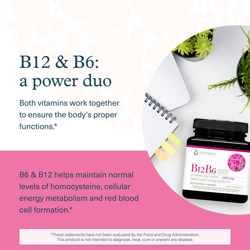 Youtheory B12B6 - Vitamin B12 & B6 - Supports Mood, Nervous System & Metabolism* - Aids Memory & Stress Management*