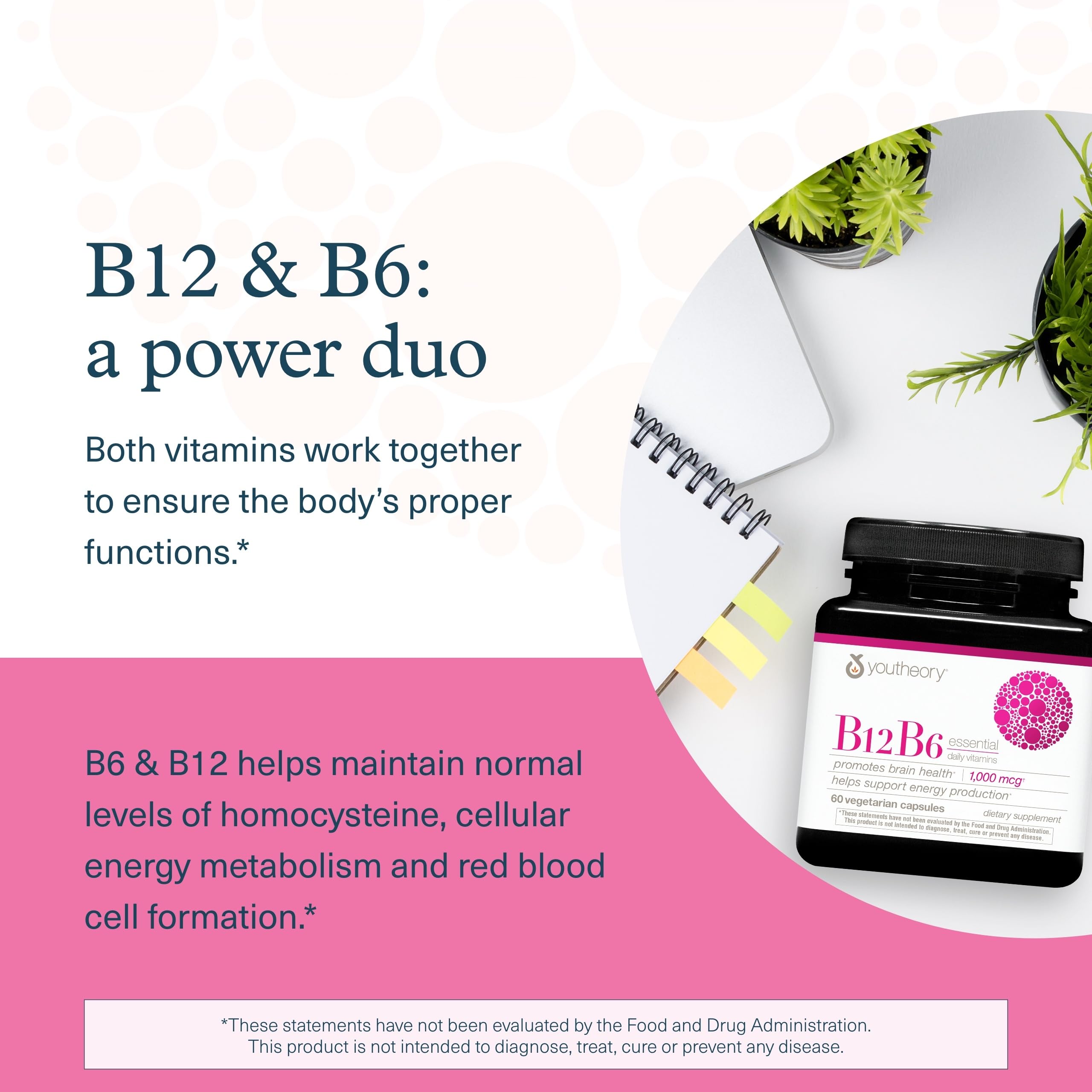 Youtheory B12B6 - Vitamin B12 & B6 - Supports Mood, Nervous System & Metabolism* - Aids Memory & Stress Management*