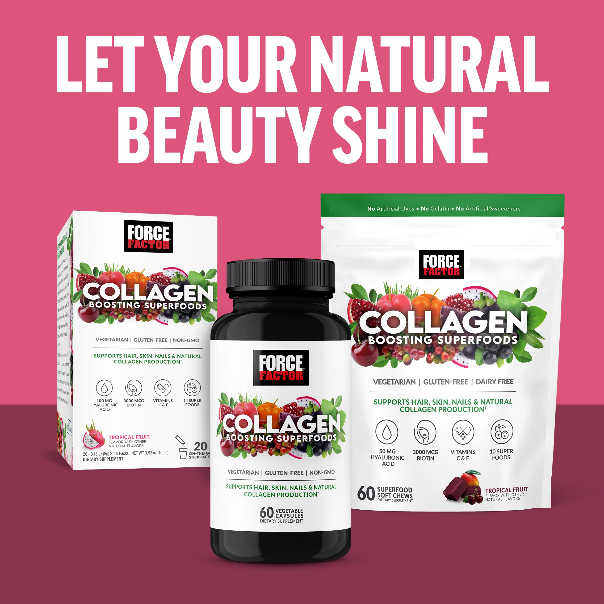 Force Factor Collagen Boosting Superfoods, Vegan Collagen Booster with Hyaluronic Acid, Biotin, Bamboo, Amino Acids & Vitamins for Hair, Skin, and Nails, Strengthener and Skin Supplement, 60 Capsules Force Factor Au supplements