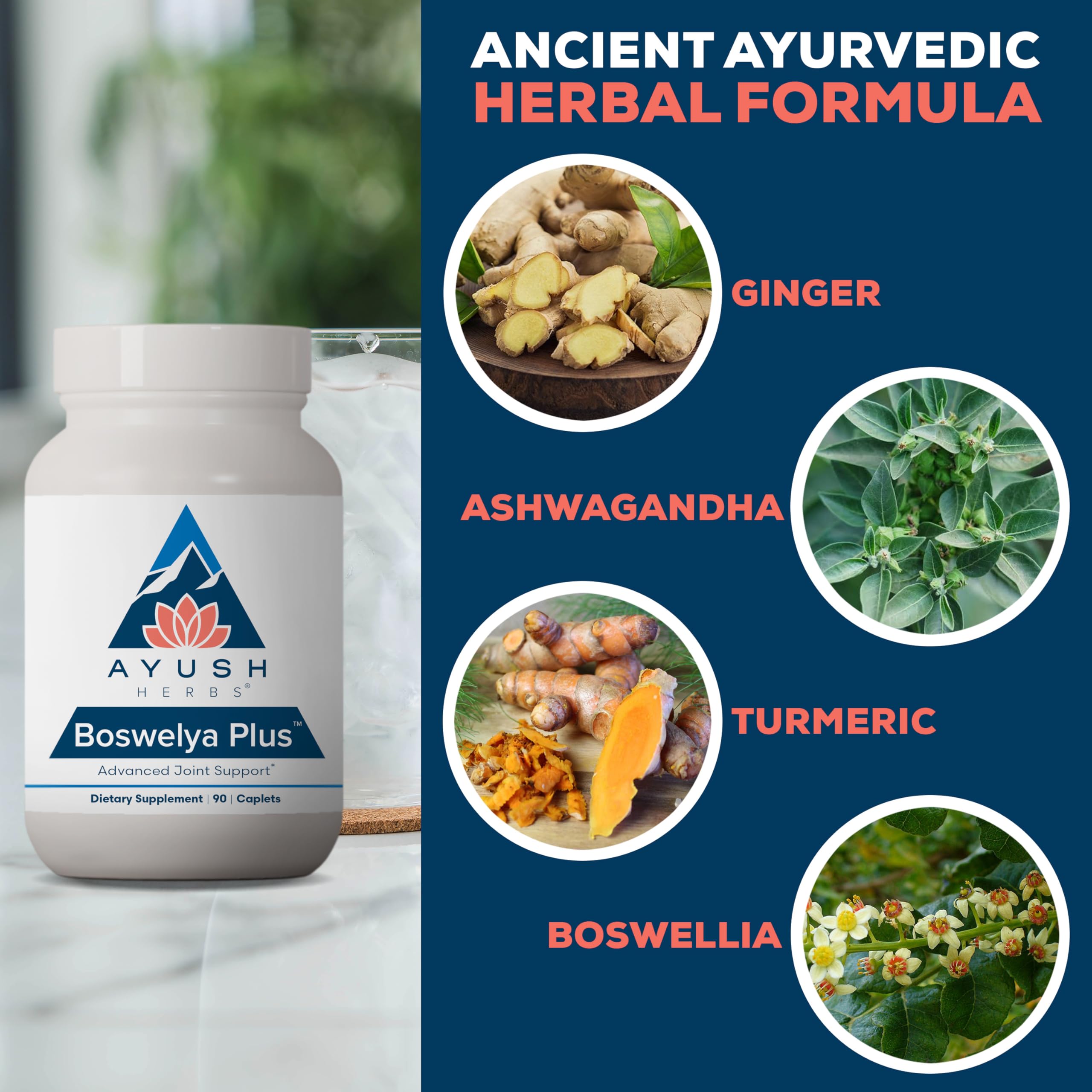 Ayush Herbs Boswelya Plus - Glucosamine Chondroitin Joint Support Supplement, Turmeric Muscle Support for Men & Women, Joint Care with Curcumin - 90 Vegetarian Capsules (1 Count) Ayush Herbs Au supplements