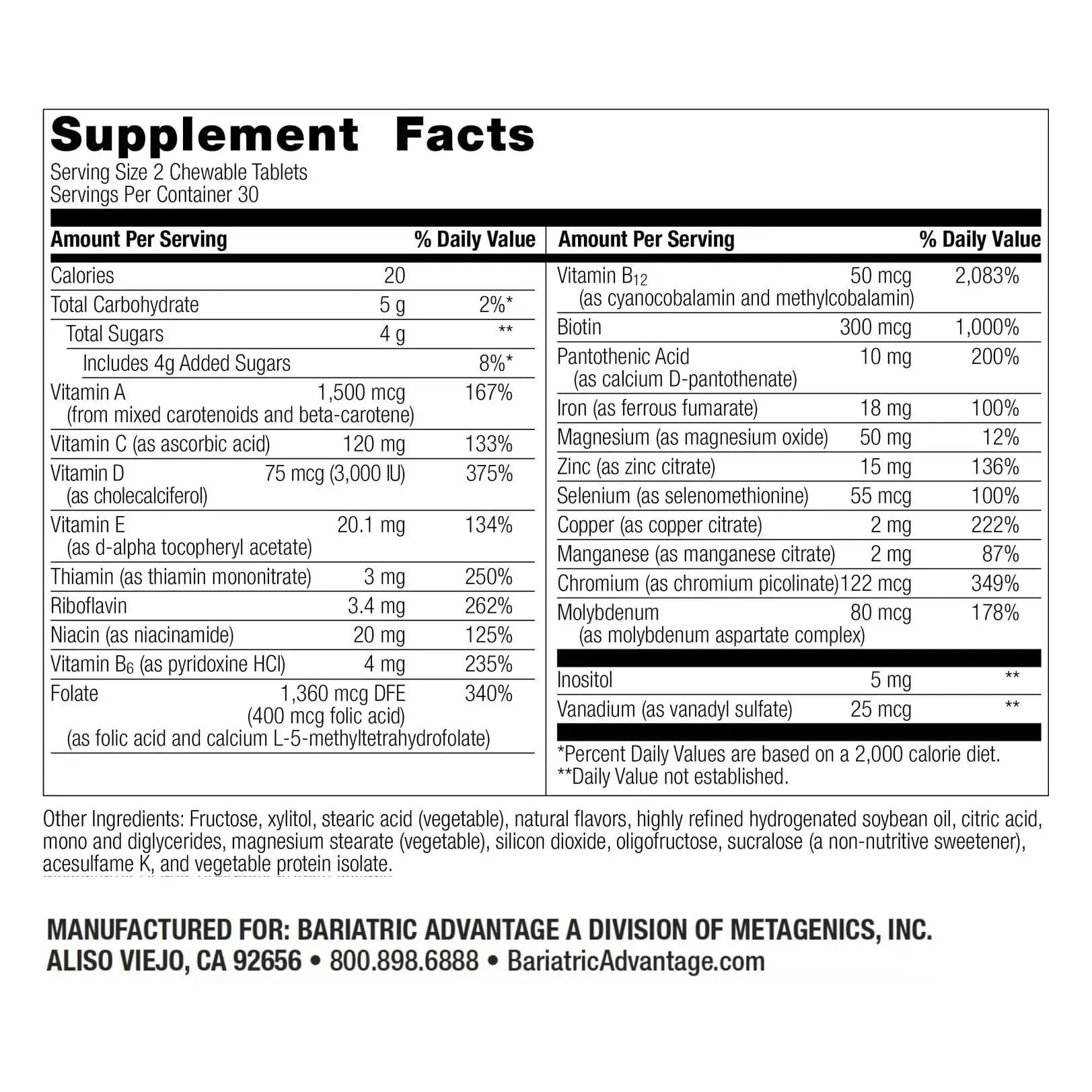 Bariatric Advantage Chewable Multi RP Multivitamin - for Bariatric Surgery Patients - with Iron, Copper, Vitamin C, A, Zinc & More Bariatric Advantage Au supplements