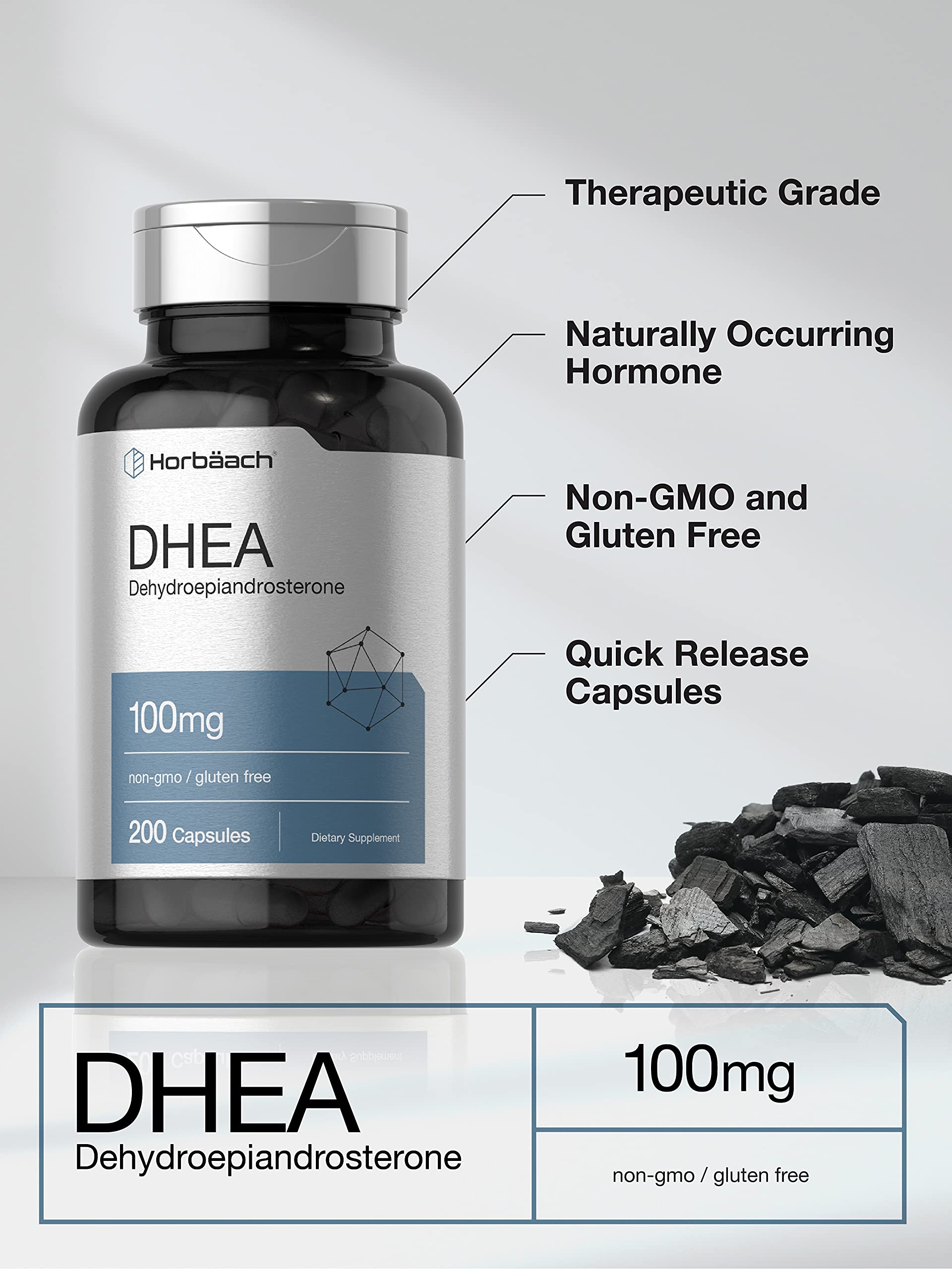 DHEA 100mg | 200 Capsules | Non-GMO, Gluten Free Supplement | by Horbaach Horbäach Au supplements