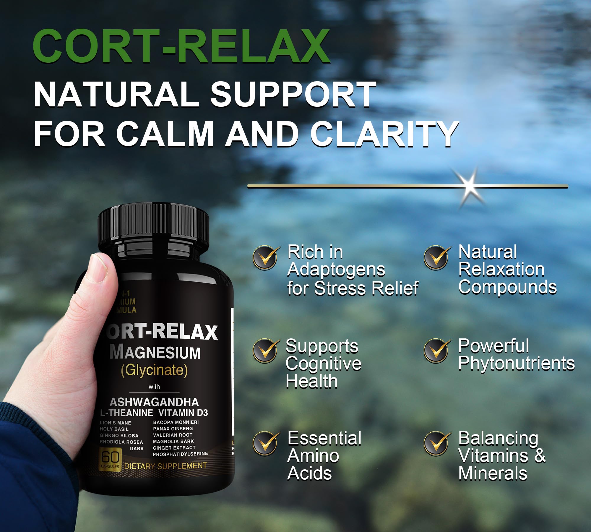 Super Calm Cortisol Supplements for Women & Men with Magnesium Glycinate, Ashwagandha, L-Theanine, Phosphatidylserine, Ginkgo & Lions Mane for Calm, Focus, Mental Clarity, Relaxation, Sleep, Energy DLNIA Au supplements