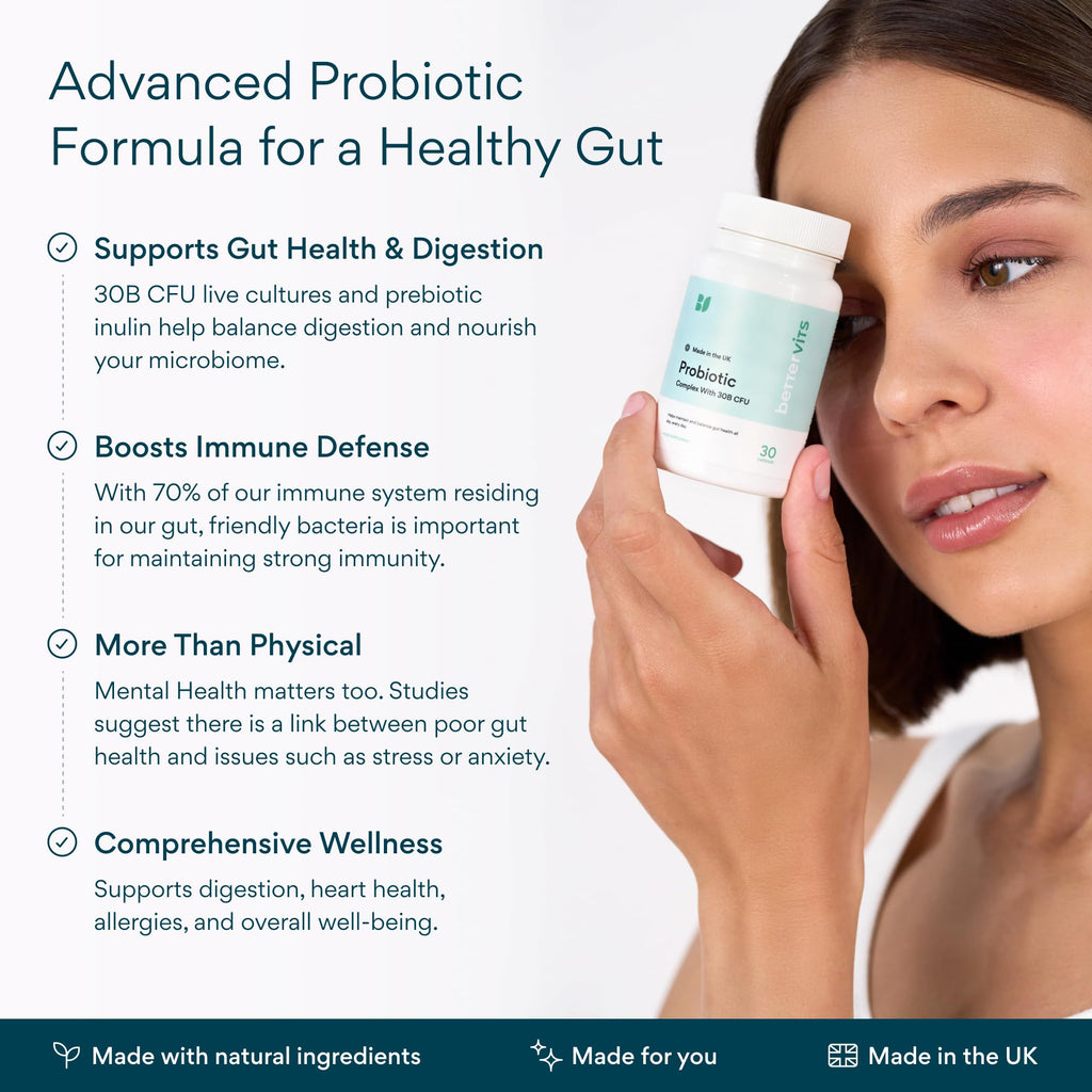 Bettervits Probiotics for Women & Men – 75 Billion CFU | Digestive Health and Gut Support Prebiotic | 14 Clinically Studied Strains with Vitamin B12,
