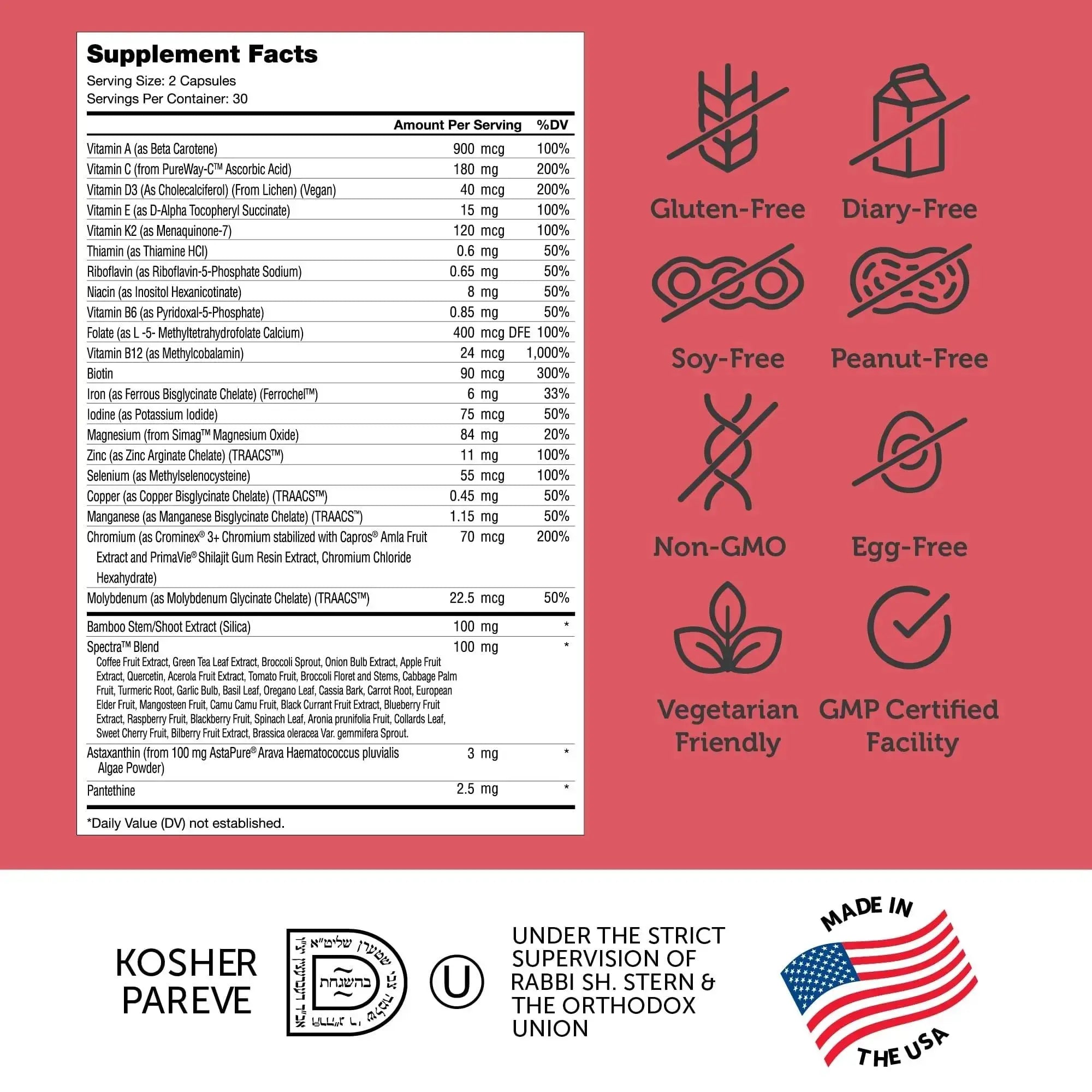 Zahler Multivitamin Beauty + Skin Hair and Nails Support, Multivitamin for Women and Men with Iron, Certified Kosher, 60 Capsules Zahler Au supplements