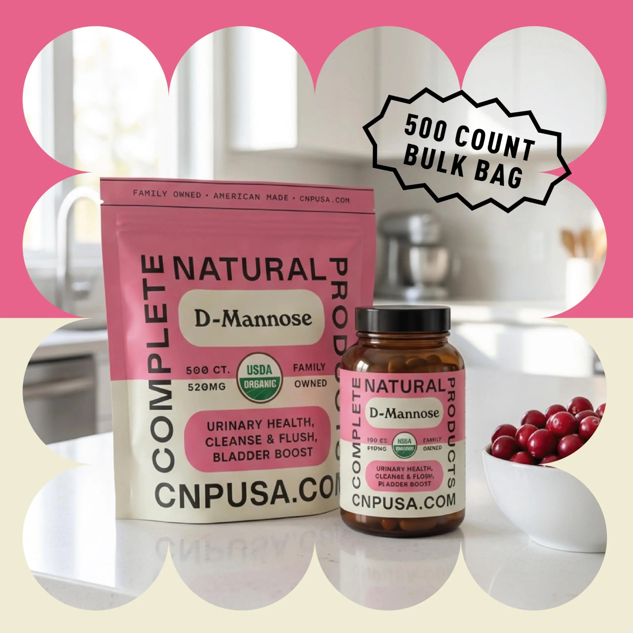 D Mannose 520mg Capsules - Organic D Mannose Supplement for UT Support, Urinary Tract Bladder Health Pills, Plant Based Formula, Vegan Non GMO, No Fillers, 500 Capsule Count Made USA Certified Kosher Complete Natural Products Au supplements