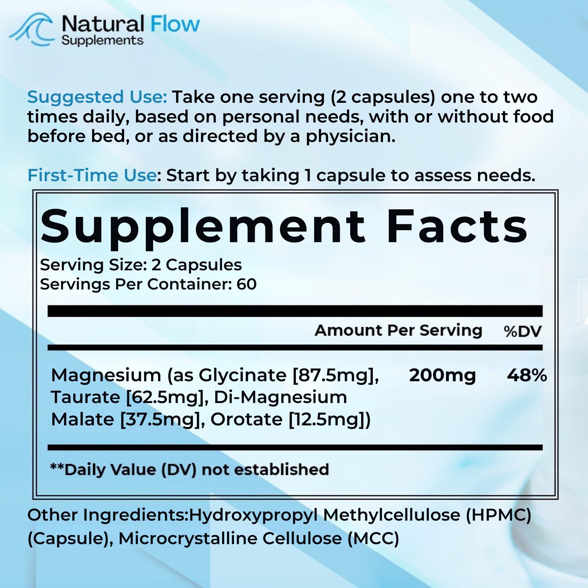 Natural Flow 4X Magnesium Supplement, Magnesium Glycinate, Taurate, Malate, Orotate Complex, Calm Sleep and Cramp Support Blend