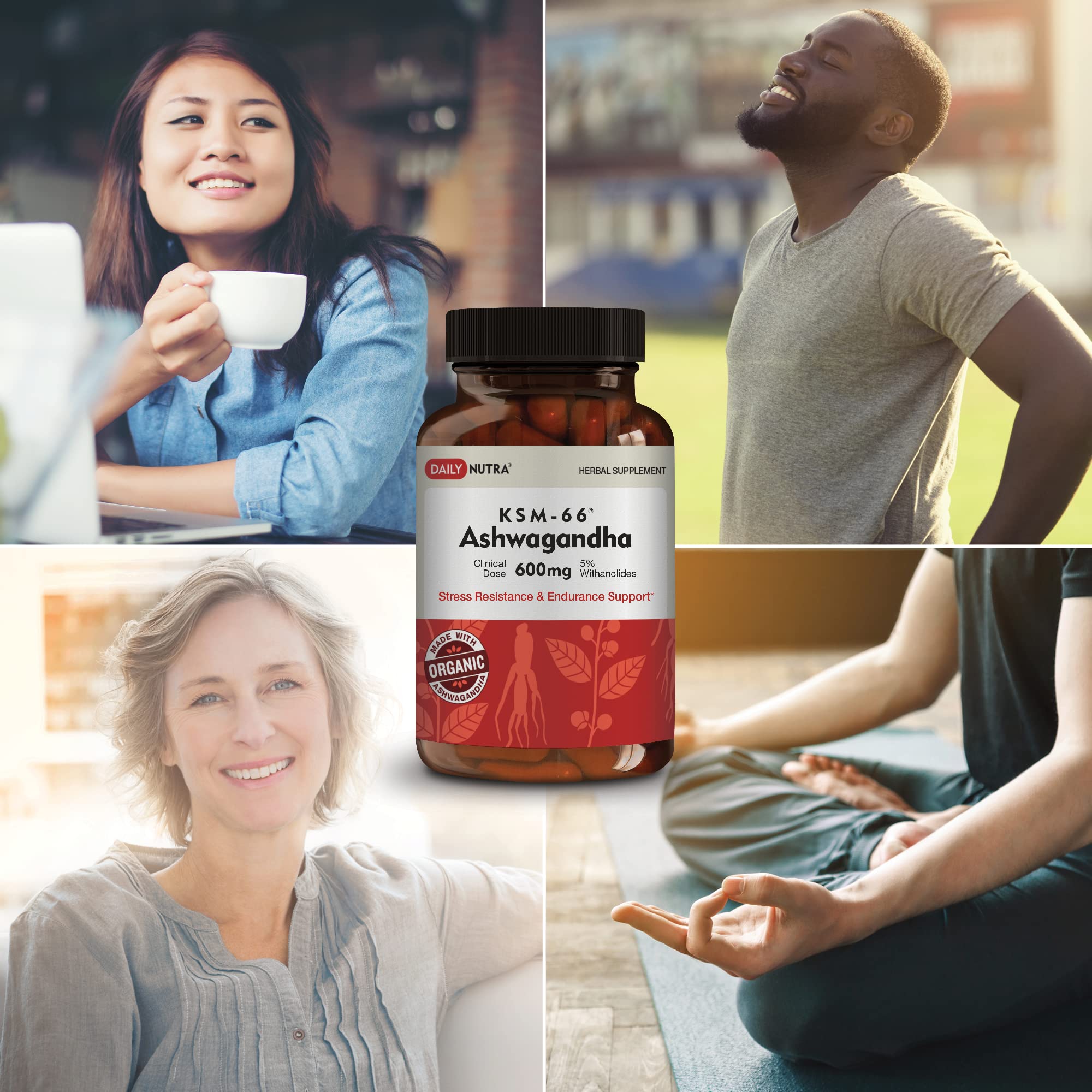 DailyNutra KSM-66 Ashwagandha 600mg Organic Root Extract - High Potency Supplement with 5% Withanolides | Relieves Tiredness, Supports Relaxation, Focus, Energy, & Muscle Growth (90 Capsules) DailyNutra Au supplements