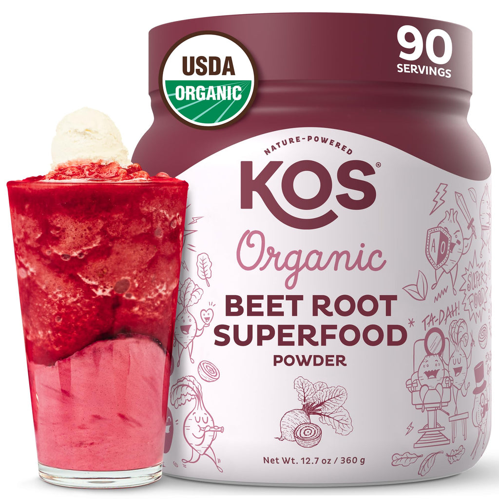 KOS Organic Beet Root Powder, USDA Organic - Natural Nitric Oxide Booster, Superfood Plant Based Beetroot Antioxidant, Supports Active Lifestyle & Healthy Circulation,