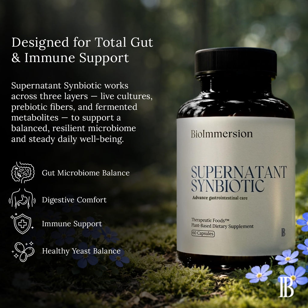 BioImmersion Supernatant Synbiotic - Prebiotic Probiotic Postbiotic - Eases Digestive Discomfort, Gut Imbalance & Yeast Overgrowth - Immune & Microbiome Support
