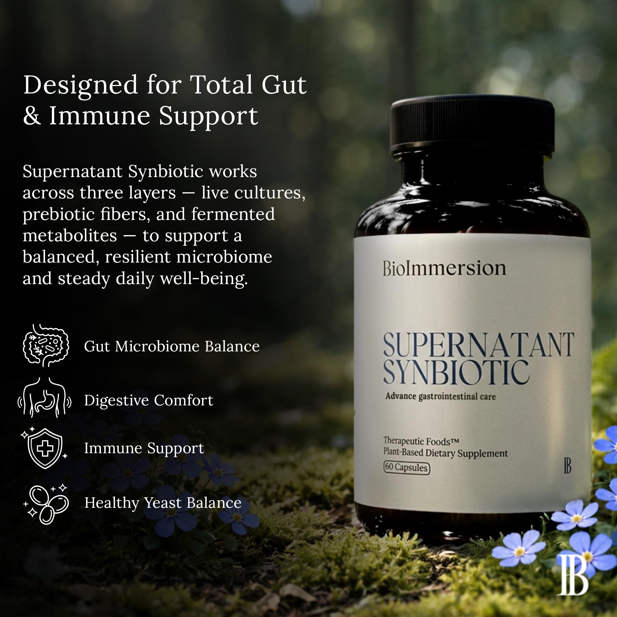 BioImmersion Supernatant Synbiotic - Prebiotic Probiotic Postbiotic - Eases Digestive Discomfort, Gut Imbalance & Yeast Overgrowth - Immune & Microbiome Support