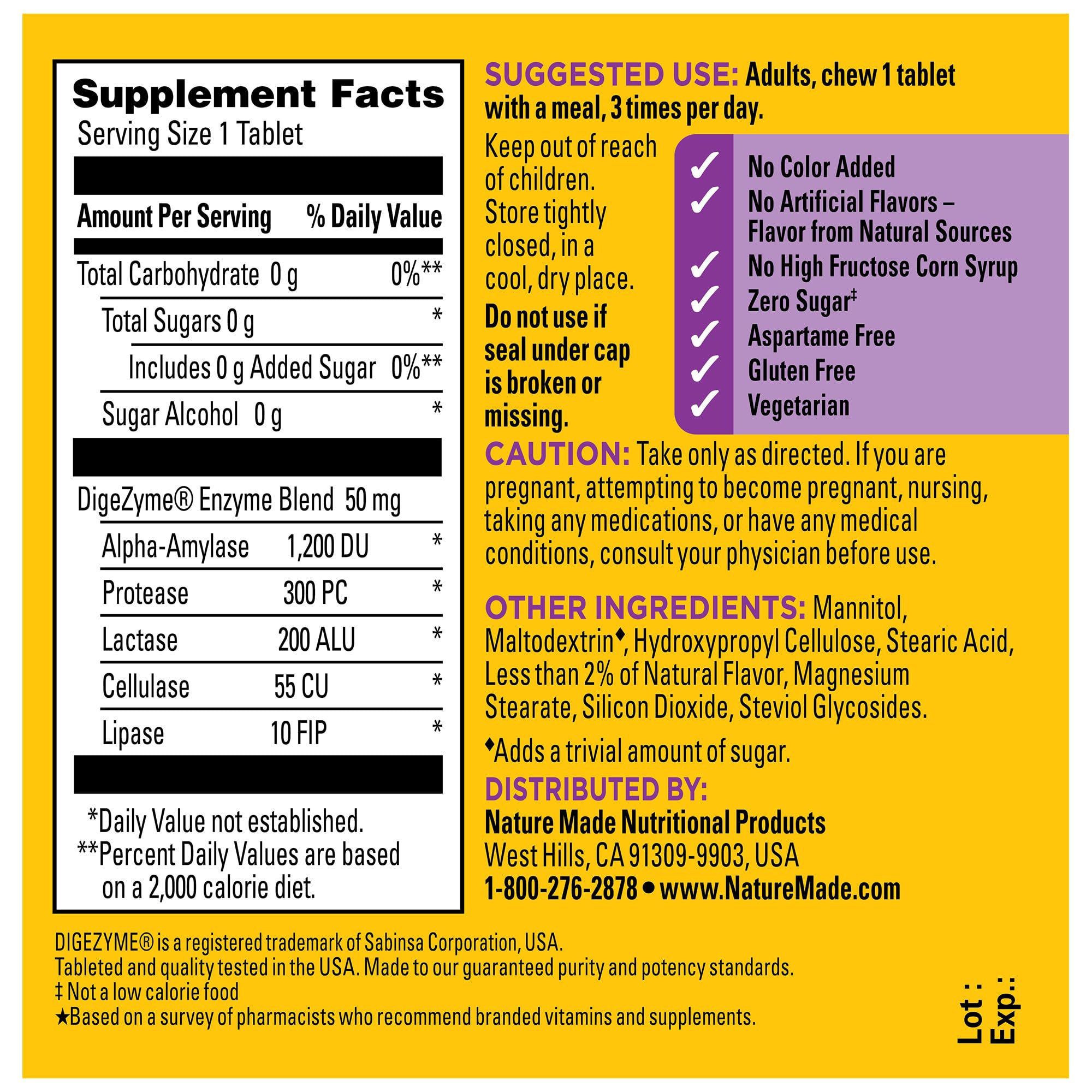 Nature Made Digestive Enzymes 5-in-1 Blend, Digestive Health Support, 90 Chewable Tablets, 30 Day Supply