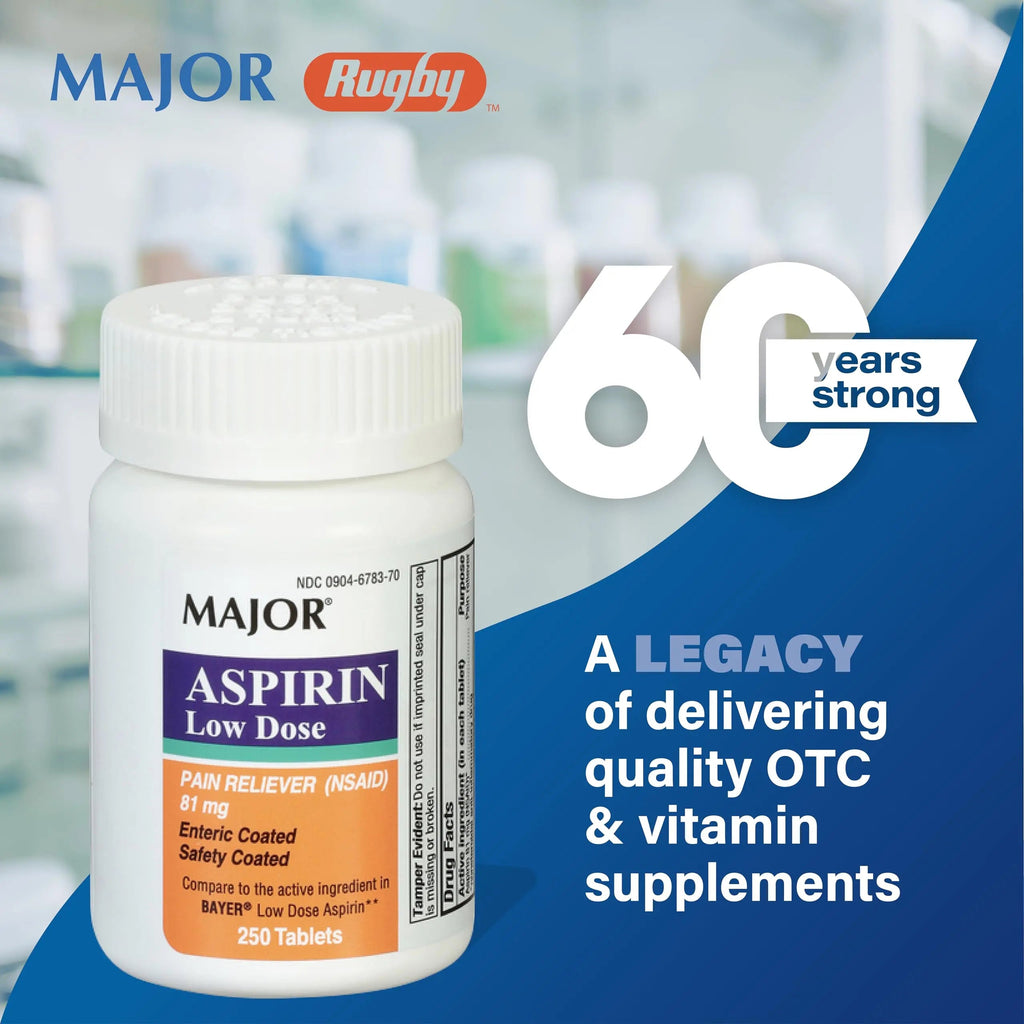 MAJOR Aspirin Low Dose 81 Mg - Pain Reliever (NSAID) - Enteric Coated - 250 Tablets MAJOR Au supplements