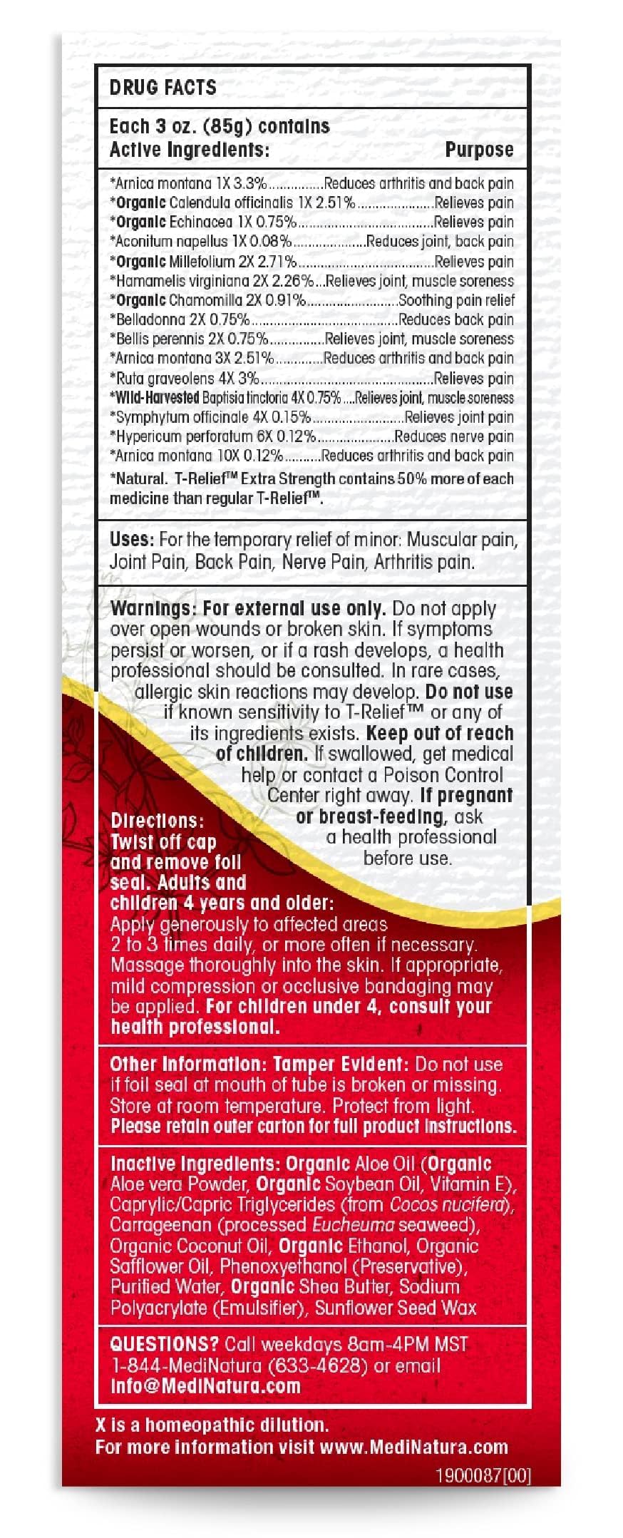 MediNatura T-Relief Extra Strength Cream Arnica +12 Natural Relieving Actives for Back Pain Joint Soreness Muscle Aches & Stiffness, Whole Body Fast Acting Relief for Women & Men - 3 oz MediNatura Au supplements