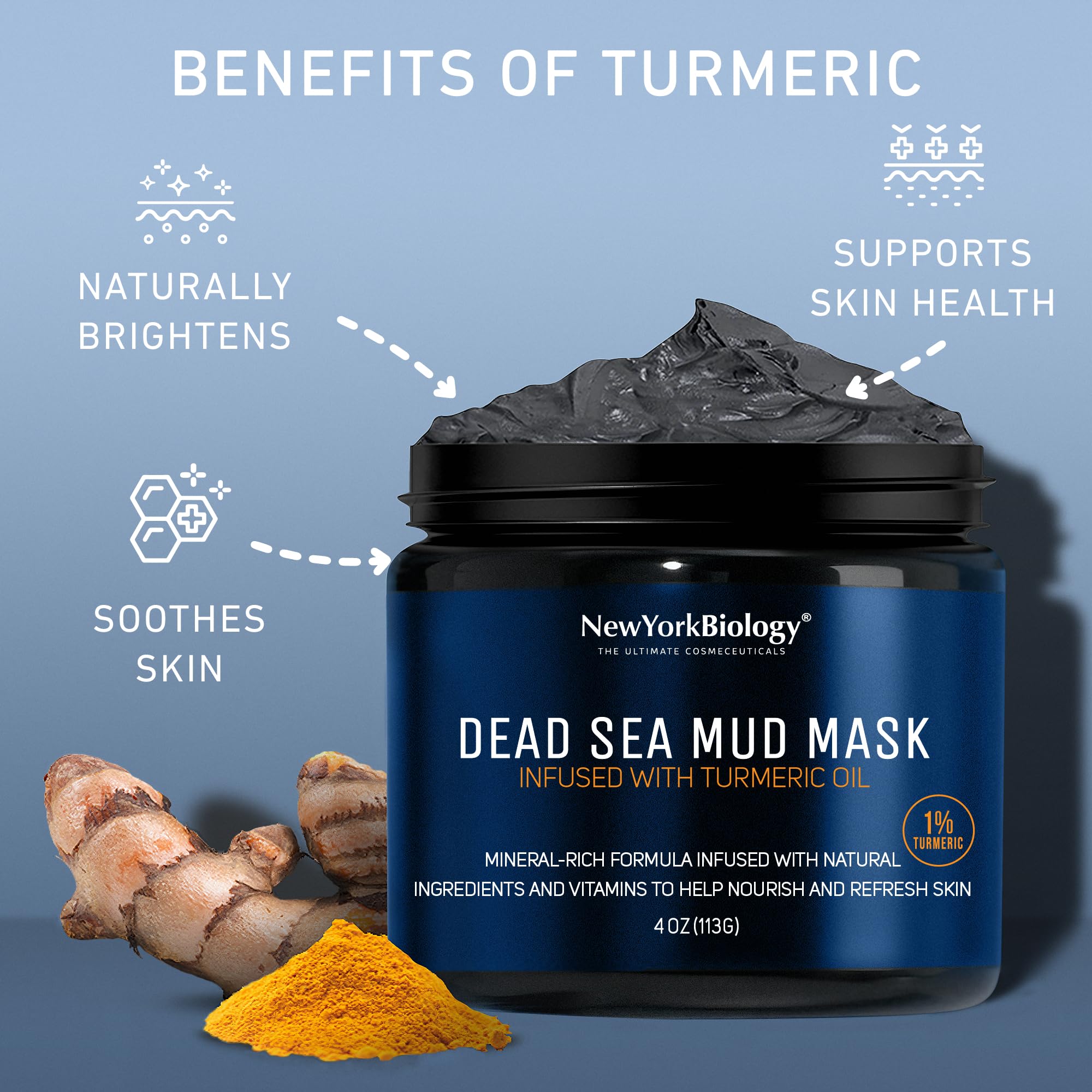 New York Biology Dead Sea Mud Mask for Face and Body | with Turmeric Oil | Spa Quality Pore Refiner for Oily Skin | Natural Skincare for Women & Men