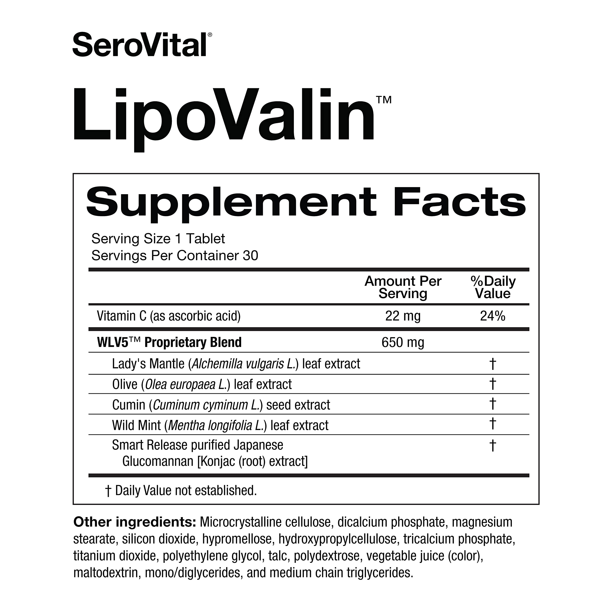 Serovital LipoValin Clinically Validated  Pills for Women Diet Pill, Appetite Suppressant, Stimulant-Free Weight Loss Supplement - 30 Count (30 Tablets)