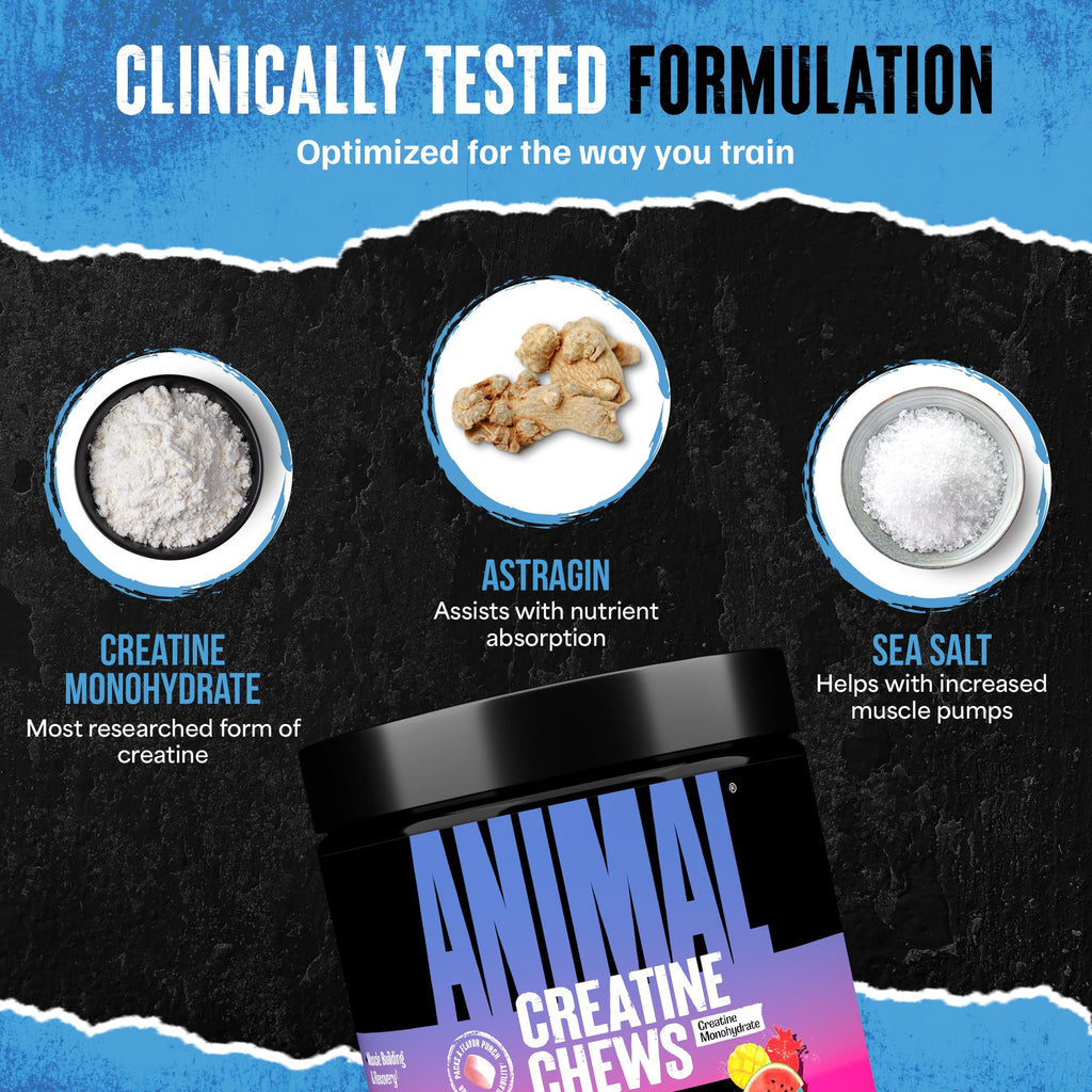 Animal Creatine Chews Tablets - Enhanced Creatine Monohydrate with AstraGin to Improve Absorption, Sea Salt for Added Pumps