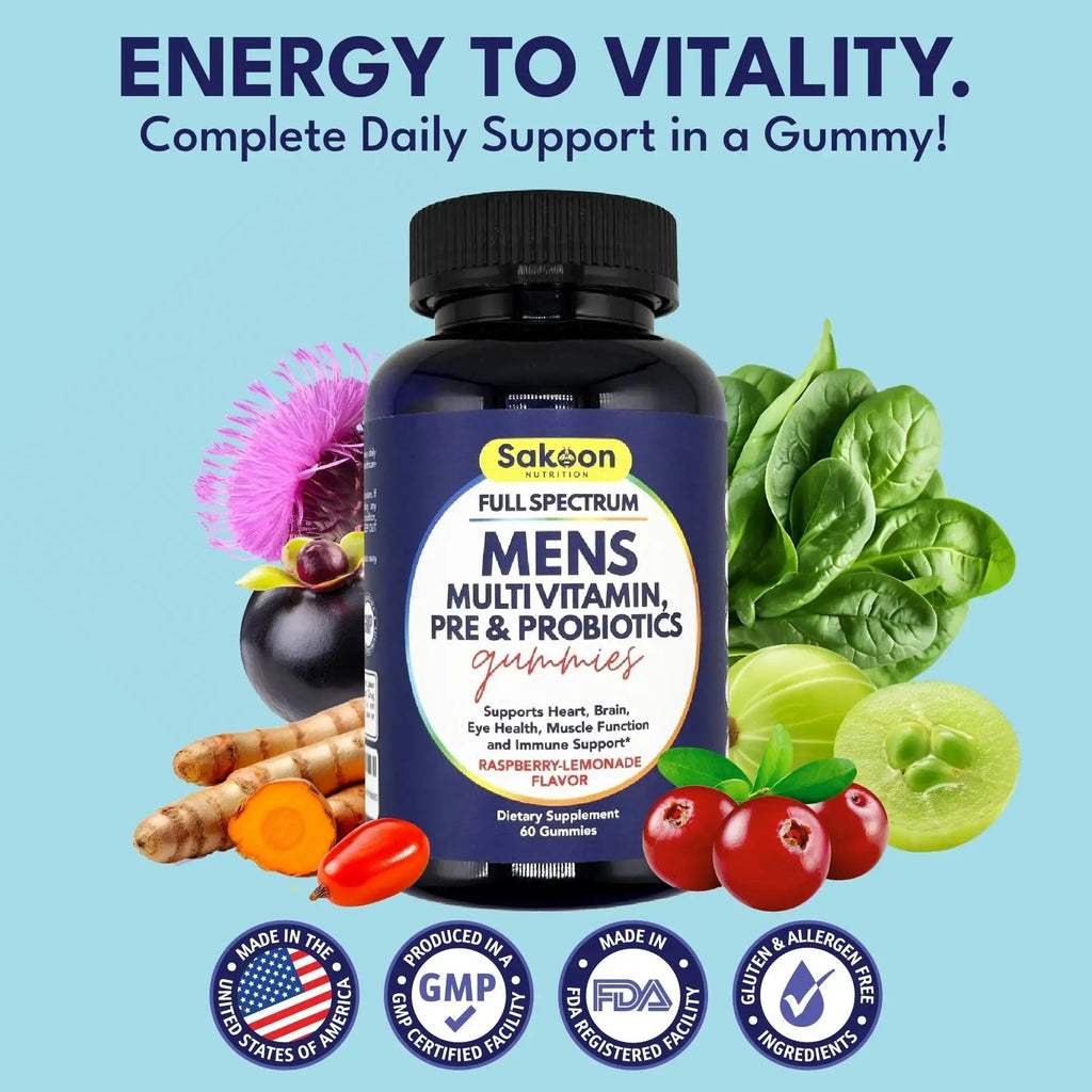 Sakoon nutrition Men's Multivitamin Gummies with Probiotics and Prebiotics, Adult Multivitamin A, C, D, E, B & More Sakoon nutrition Au supplements