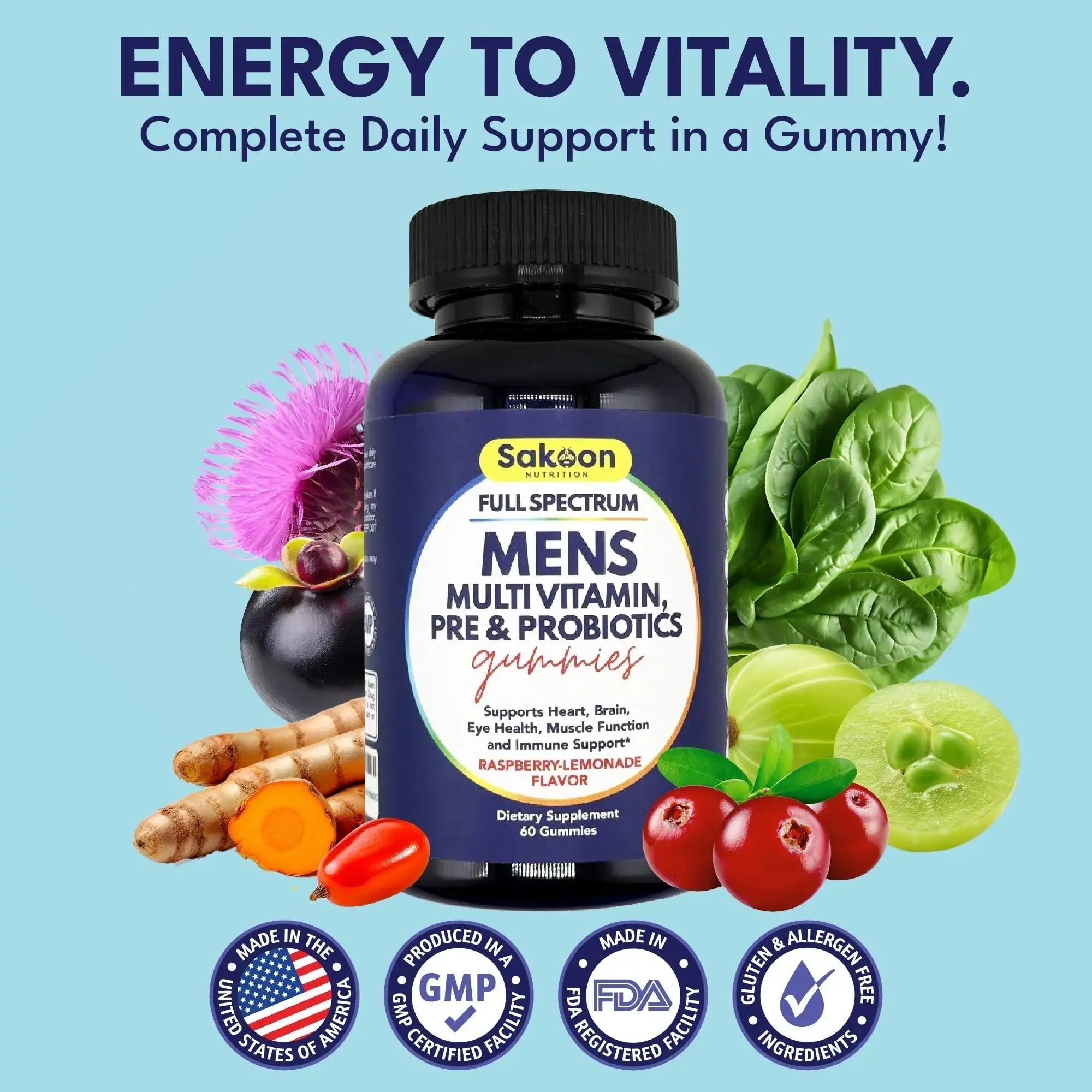 Sakoon nutrition Men's Multivitamin Gummies with Probiotics and Prebiotics, Adult Multivitamin A, C, D, E, B & More Sakoon nutrition Au supplements