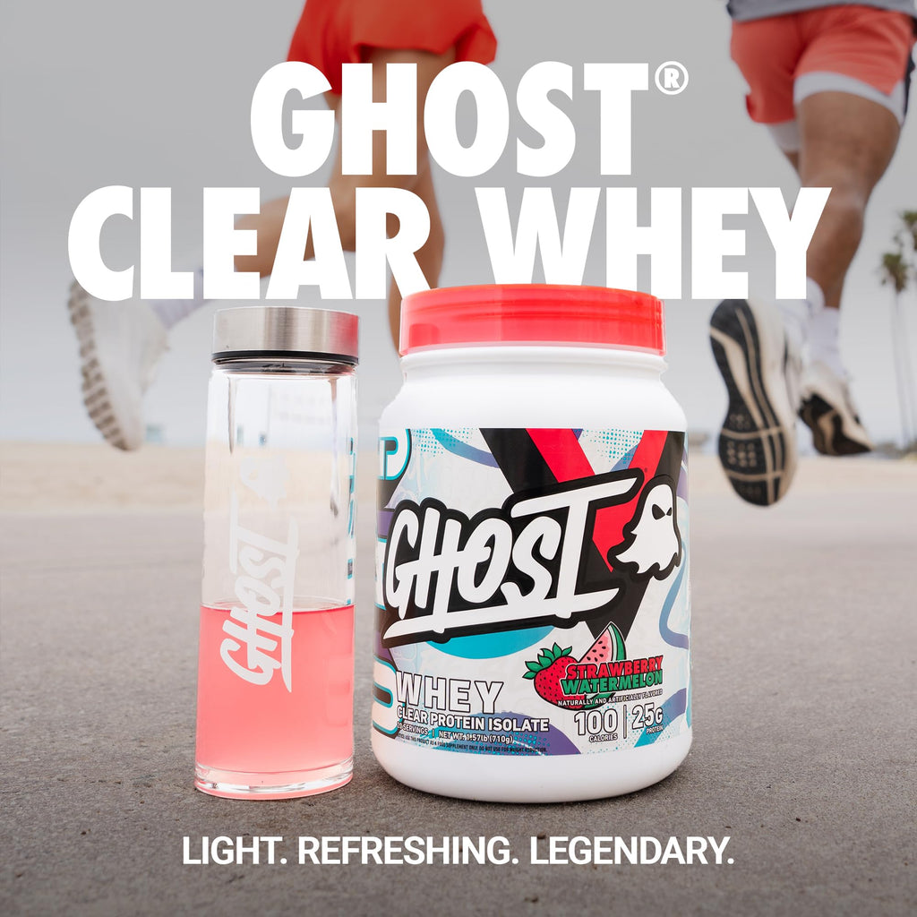 GHOST Clear Whey Isolate Protein Powder, Strawberry Watermelon - 1.57 LB Tub, 25G of Whey Protein - Post Workout Drink for Muscle Gain & Recovery – Sugar Free, Soy Free & Zero Fat, 20 Servings