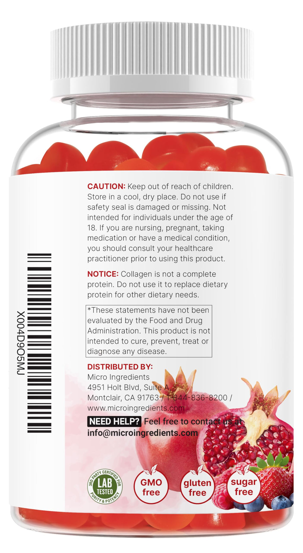 Micro Ingredients Multi Collagen Peptides, 120 Collagen Gummies | Type I,II,III,V,X Protein with Biotin, Hyaluronic Acid, & Vitamin C Complex | Pomegranate & Berry Flavored
