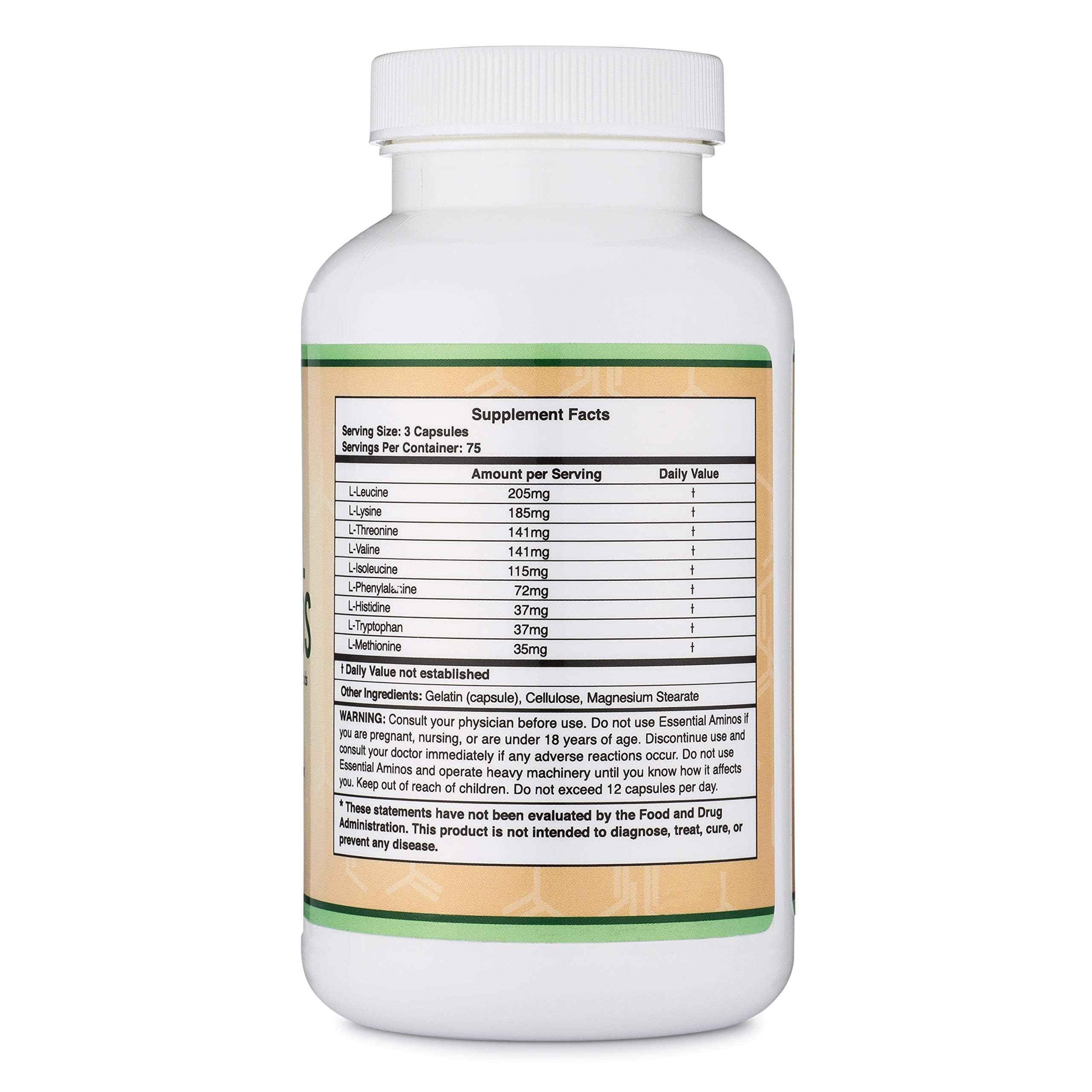 Essential Amino Acids - 1 Gram Per Serving Powder Blend of All 9 Essential Aminos (EAA) and All Branched-Chain Aminos (BCAAs) (Leucine, Isoleucine, Valine) 225 Capsules