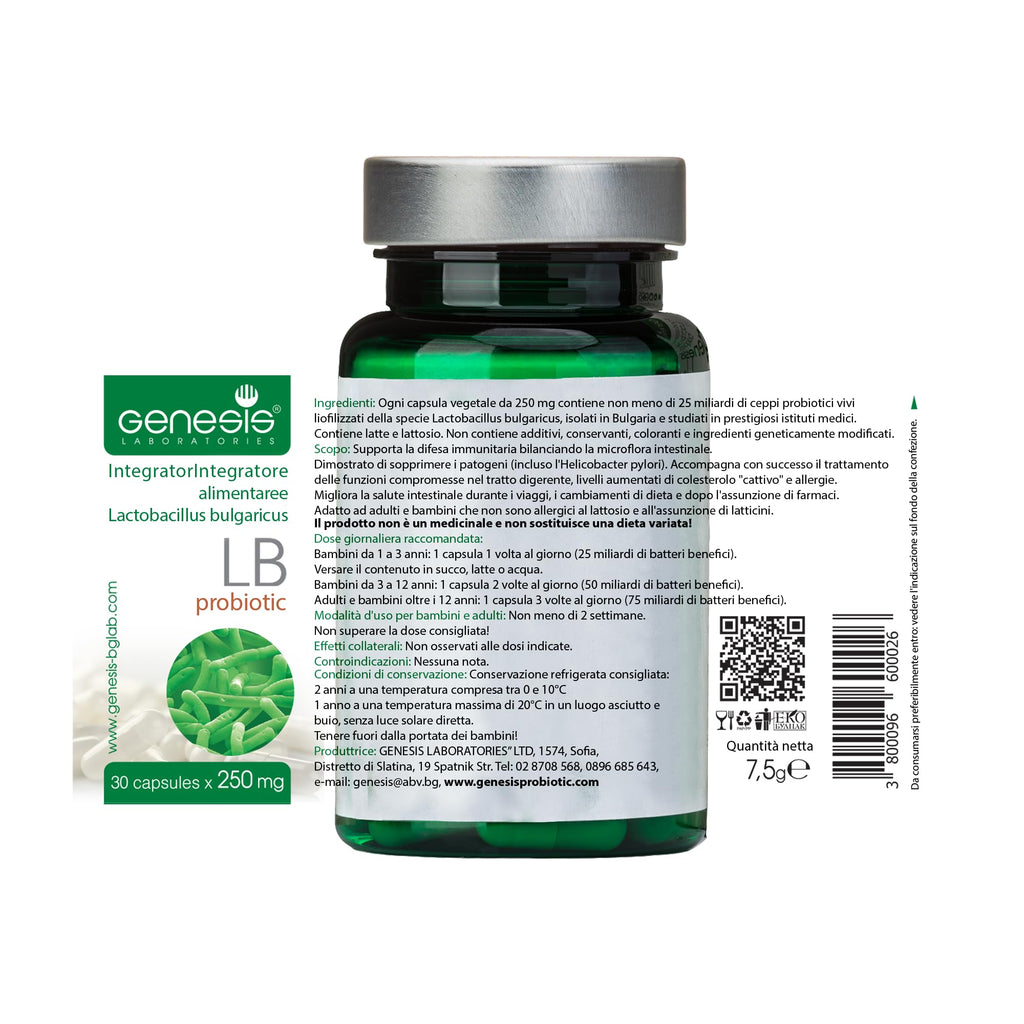 Probiotic Lactobacillus Supplement 30 Capsules with Lactobacillus Bulgaricus 250 mg Probiotic Digestive Immune Support Gut Health Probiotics for Digestive Health Anti Bloating Genesis LABORATORIES Au supplements