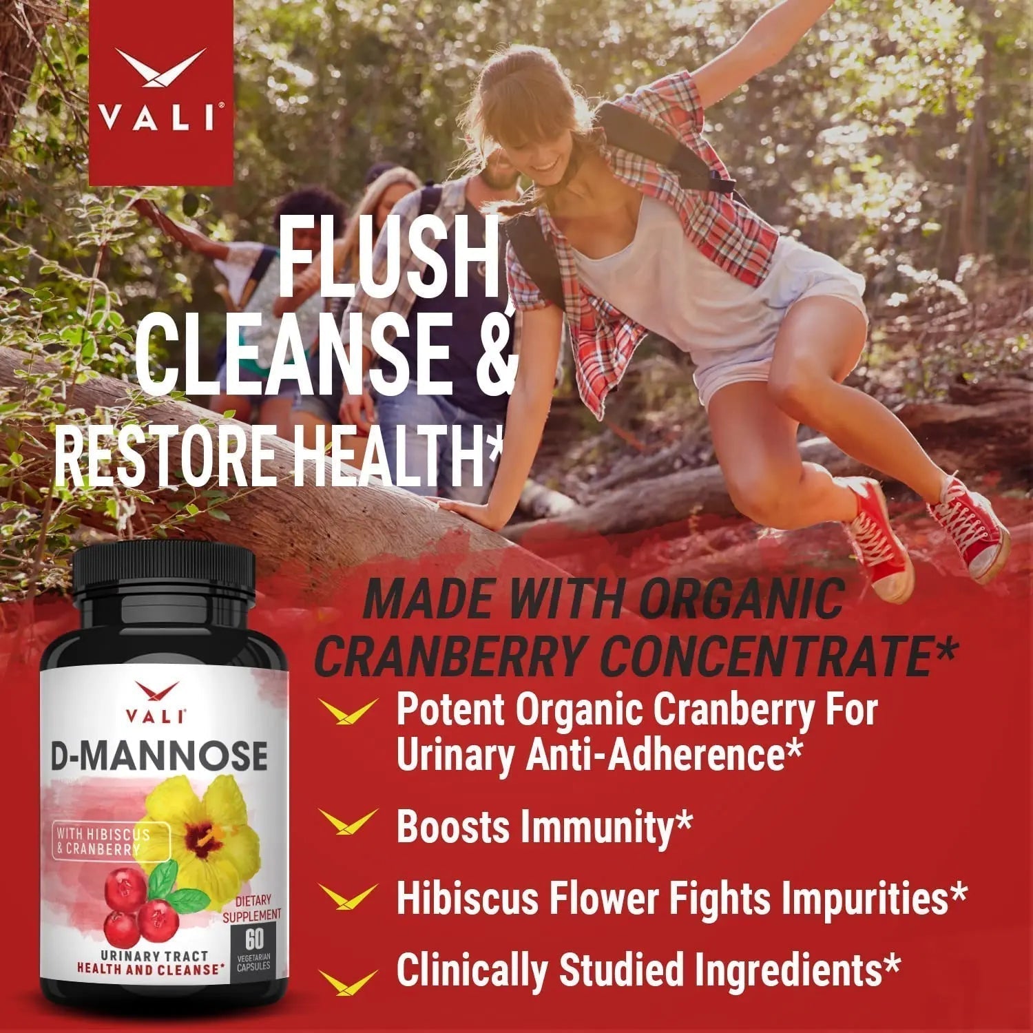 VALI D-Mannose 1000mg Urinary Tract Health Formula. Organic Cranberry Fruit Powder & Hibiscus. Healthy Bladder, Natural Cleanse, Fast Detox Flush, Herbal UT Function Support Pills. 60 Veggie Capsules VALI Au supplements