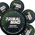 Nootropic Pouches - Primal Mind Caffeine Free Nootropics Pouches Made with Ginkgo Biloba & L-Theanine - Nicotine Free Brain Boost, No Sugar, Cognitive Support – 20 Pouches Per Can, 5 Pack (Neon Mint) Primal Prelude Au supplements