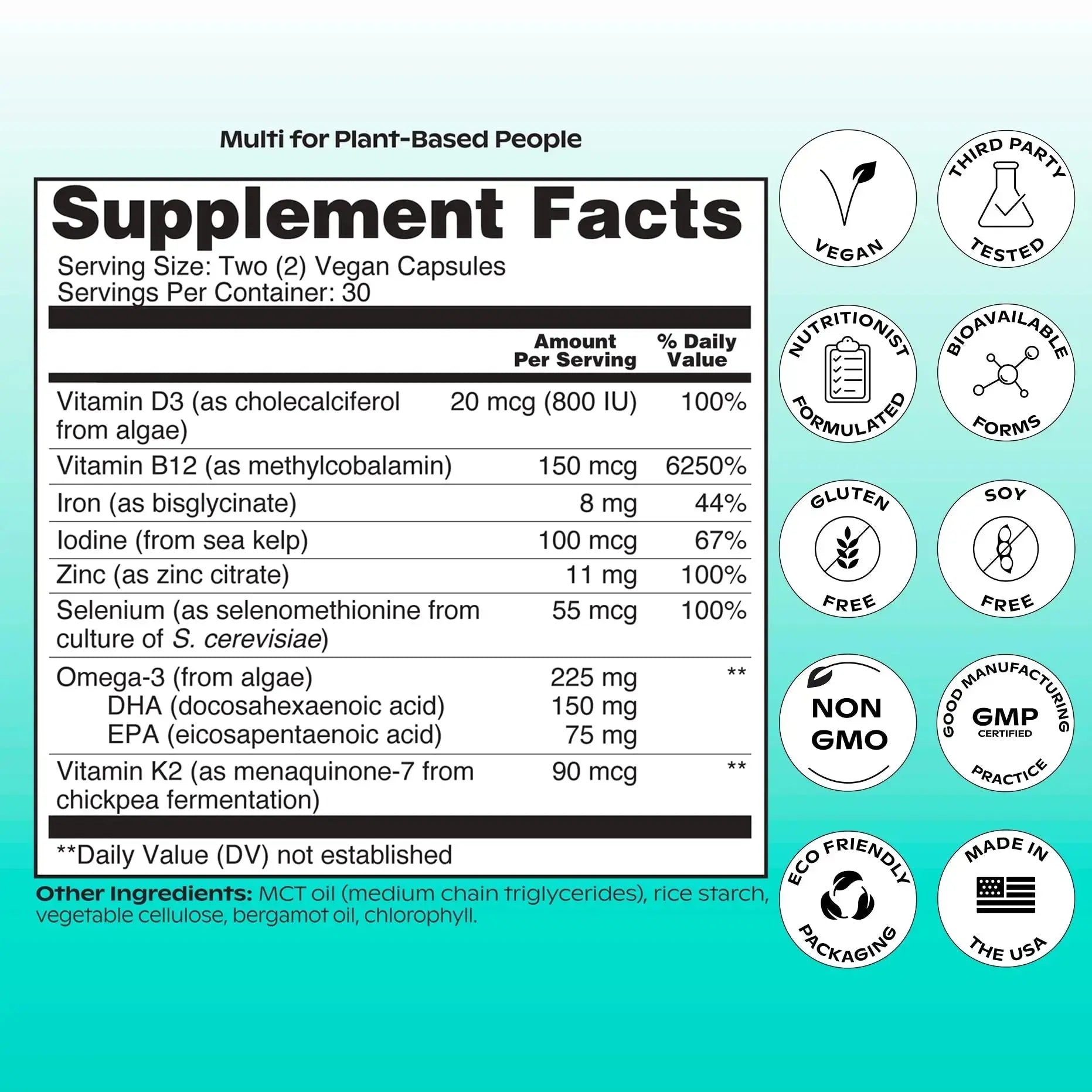 wholier Plant Based Multivitamin Vegan Omega-3 DHA EPA, Vitamin D, B12, Zinc, Vitamin K2, Iron, Iodine, Selenium wholier Au supplements
