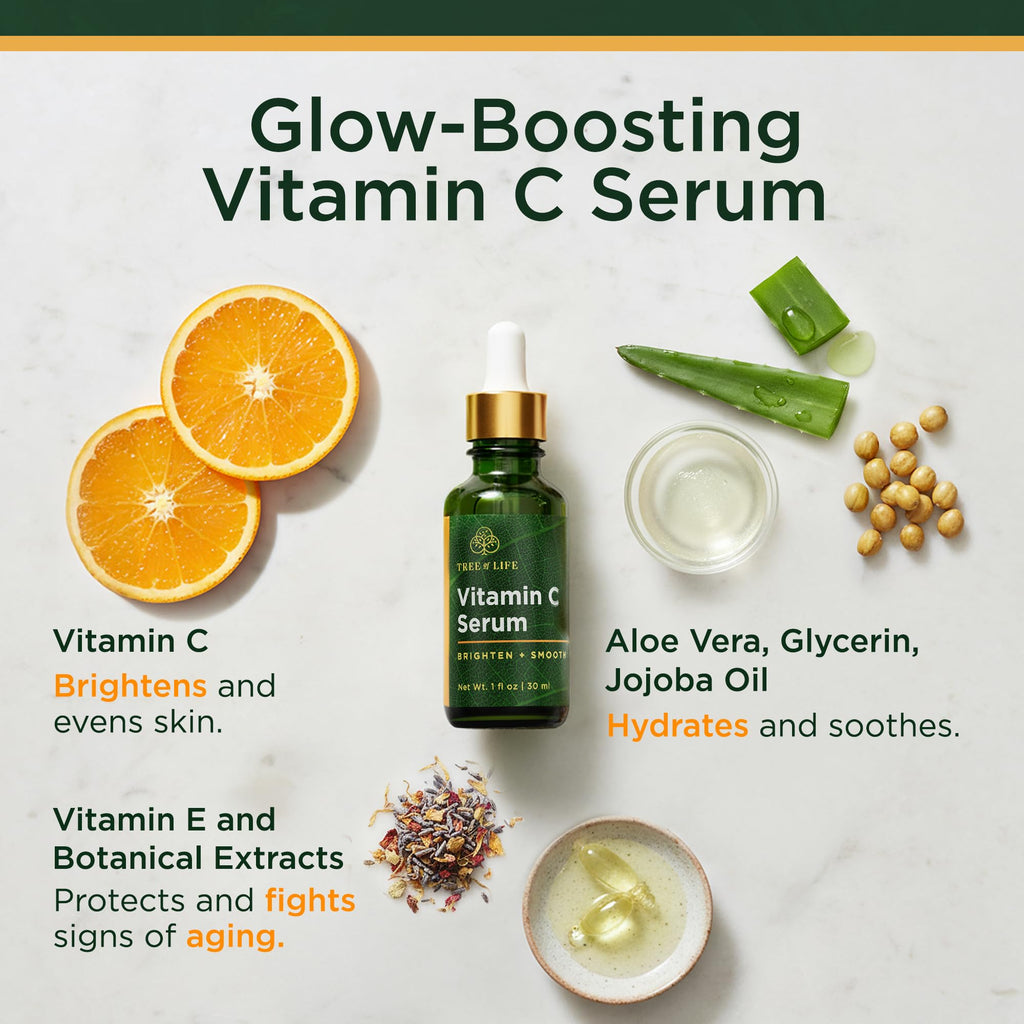 Tree of Life Beauty Vitamin C Skin Care Set, Skin Brightening Face Oil for Dark and Age Spots, Facial Serums