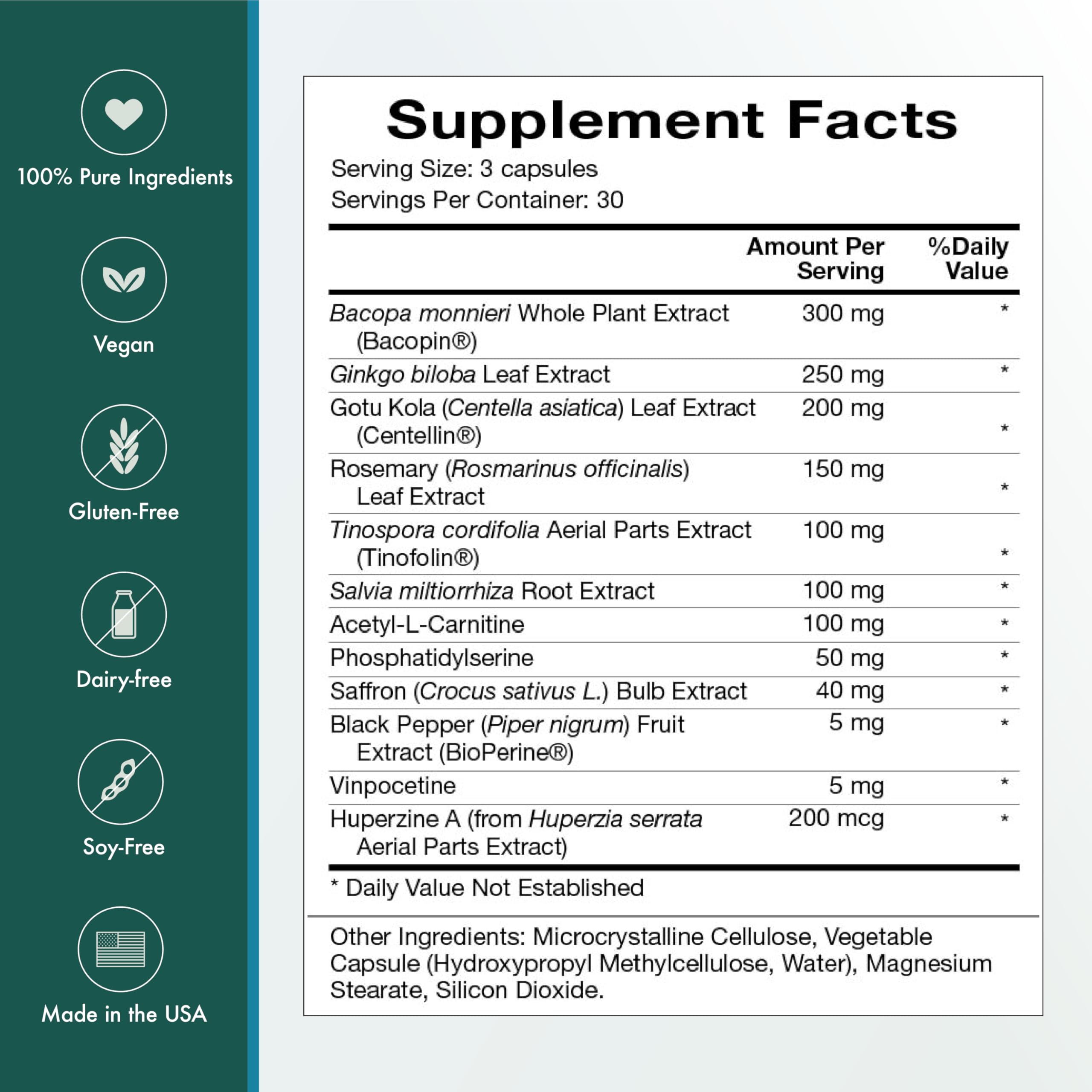 Natura Health Products Vibrant Mind - Brain Supplement for Memory and Focus* - Featuring Bacopa, Ginkgo Biloba, Centellin & Phosphatidylserine