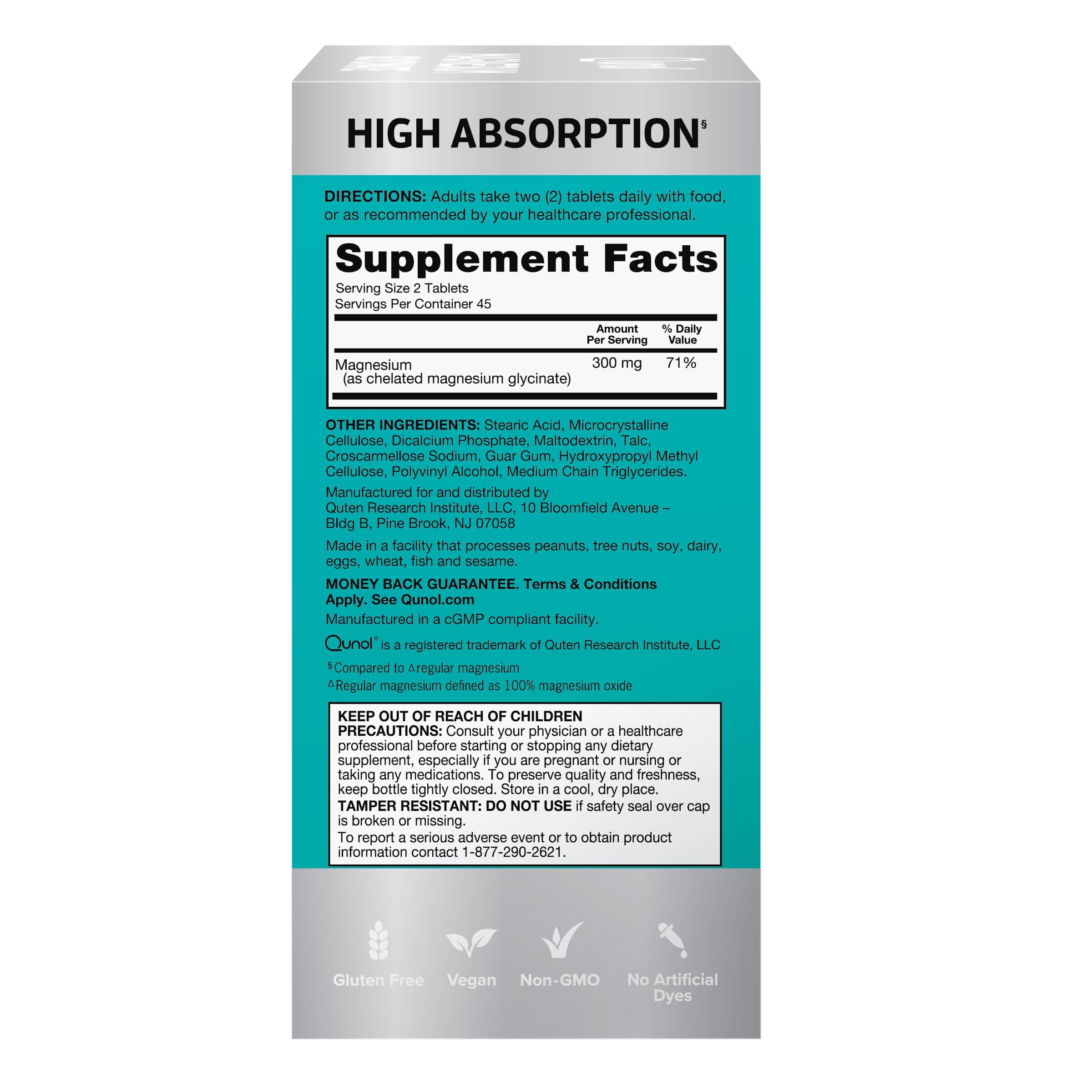 Qunol Magnesium Glycinate 300mg, 100% Glycinate Chelated Magnesium Supplement, 90ct Tablets Qunol Au supplements