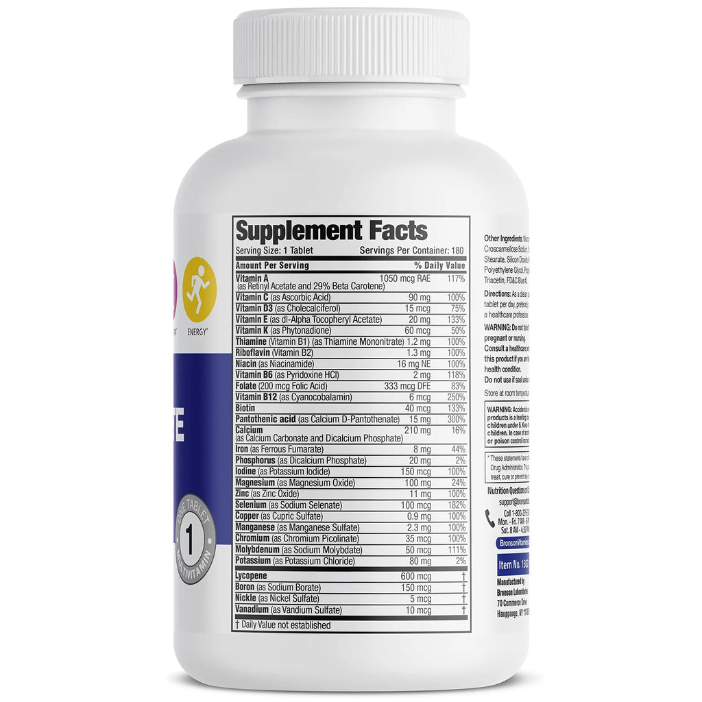Bronson ONE Daily Men’s Complete Multivitamin Multimineral Once-Daily Multi for Active Men, 180 Tablets Bronson Au supplements