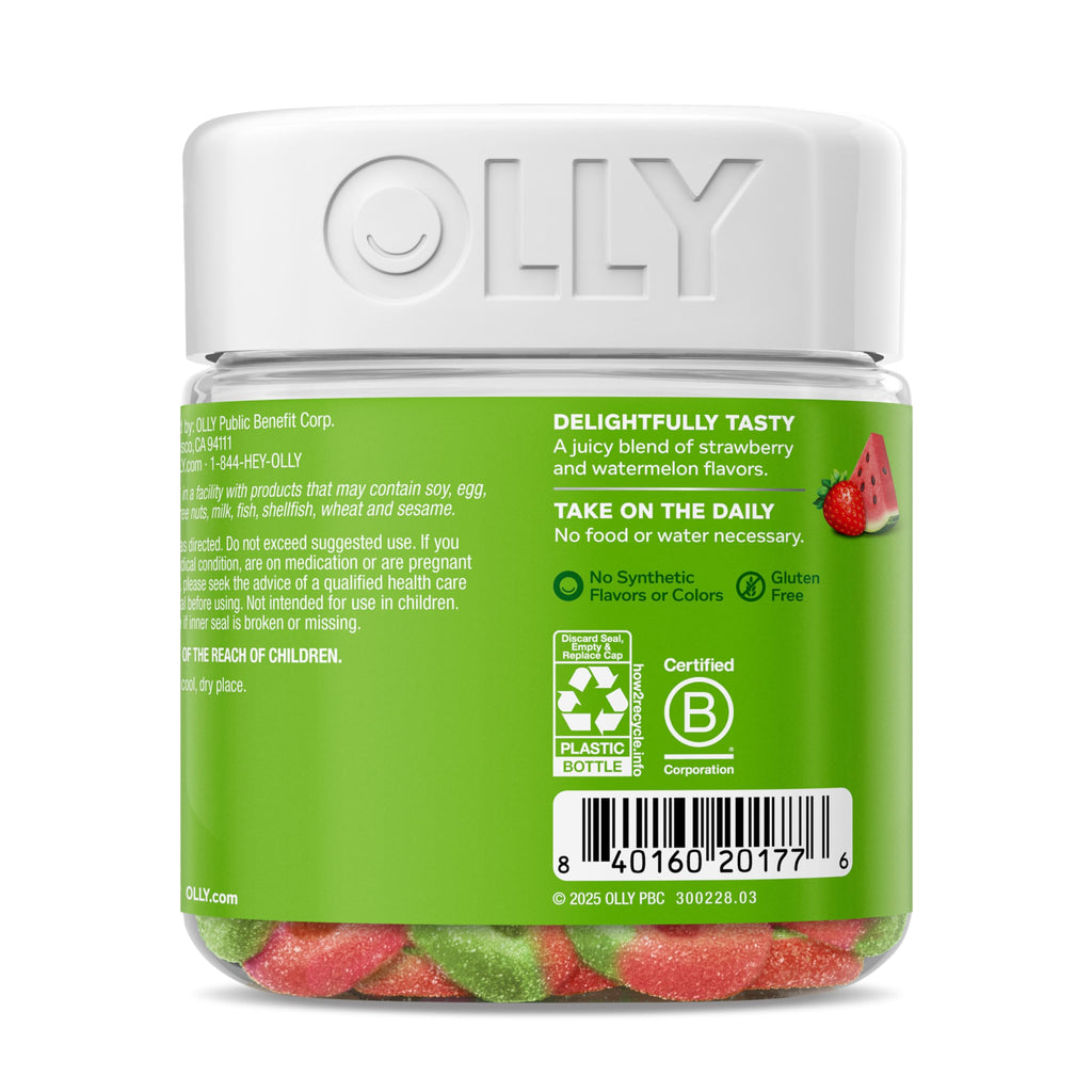 OLLY Fiber Gummy Rings, 5g Prebiotic Fiber, FOS (Fructo-oligosaccharides), Digestive Support, Berry Melon 50ct