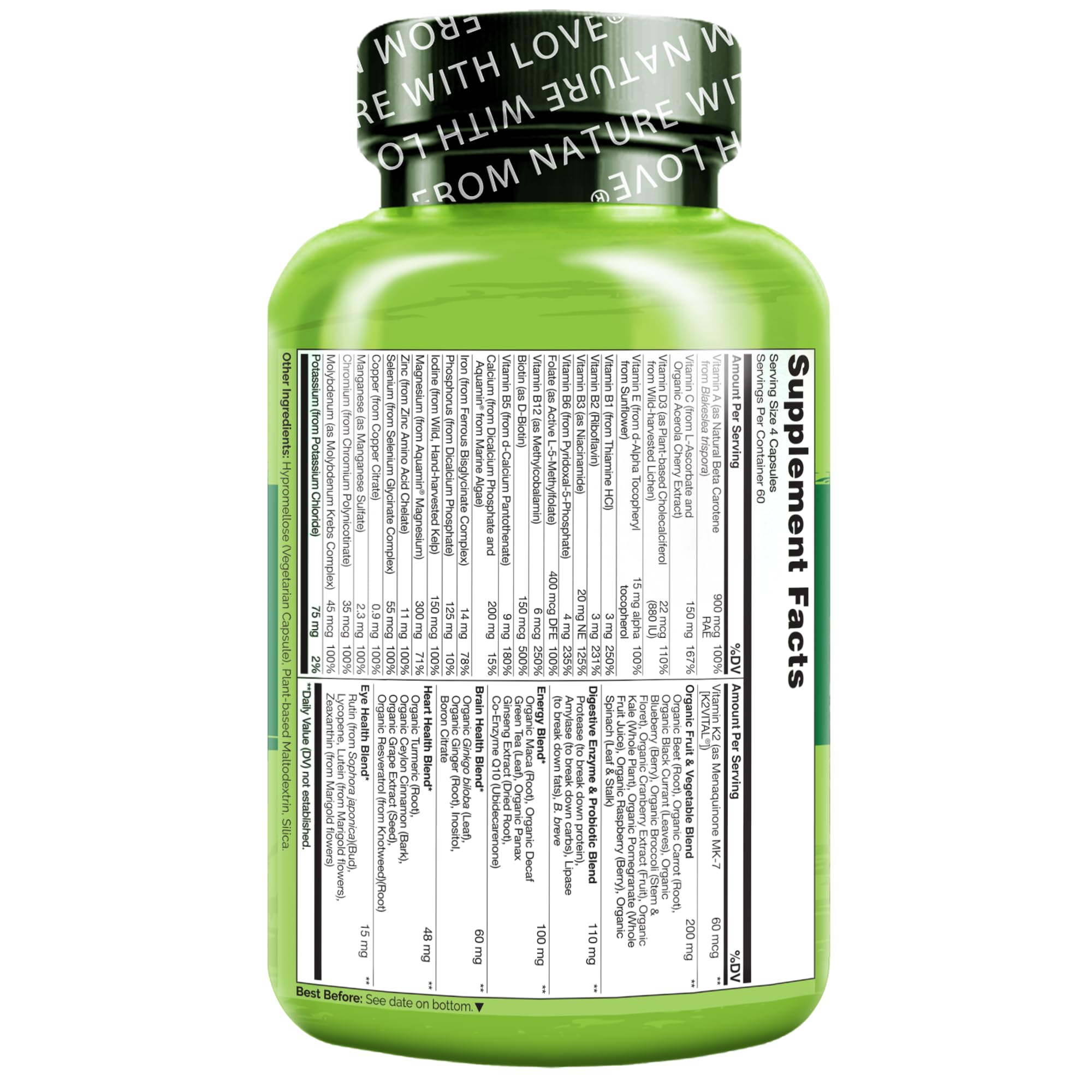 NATURELO Whole Food Multivitamin for Women - with Vitamins, Minerals, & Organic Extracts - Supplement for Energy and Heart Health