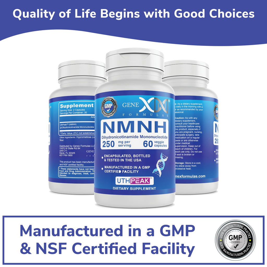Genex Formulas 250mg NMNH (60 Capsules - 30 Servings) | Uthpeak™ NMNH (Dihydronicotinamide Mononucleotide) NAD+ Precursor for Healthy Aging - Non-GMO, Gluten-Free, Vegetarian Genex Formulas Au supplements