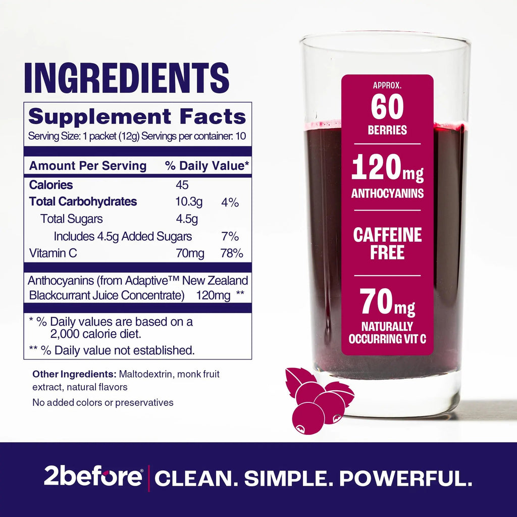 2before Blackcurrant I All Natural Vegan Pre Workout, with 120mg Caffeine I Clean Energy 2before Au supplements