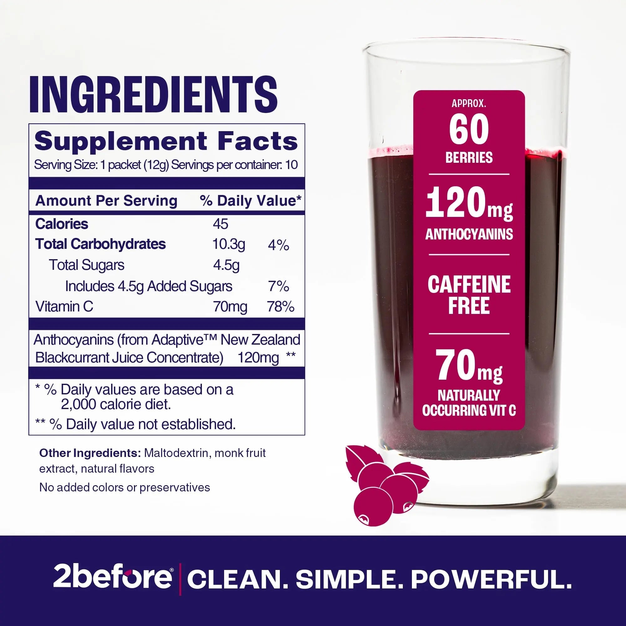 2before Blackcurrant I All Natural Vegan Pre Workout, with 120mg Caffeine I Clean Energy 2before Au supplements