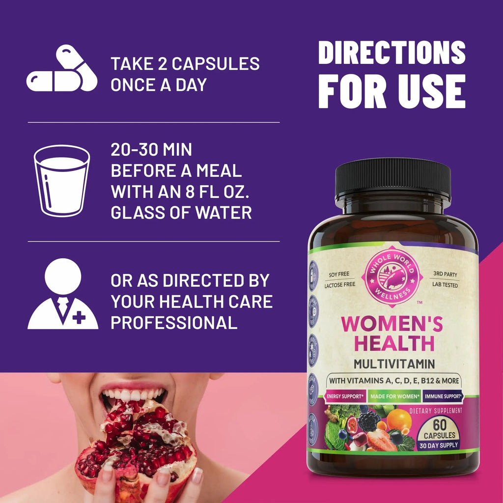 Womens Daily Multivitamins & Multimineral Supplement for Energy, Mood, Focus, Hair WHOLE WORLD WELLNESS Au supplements