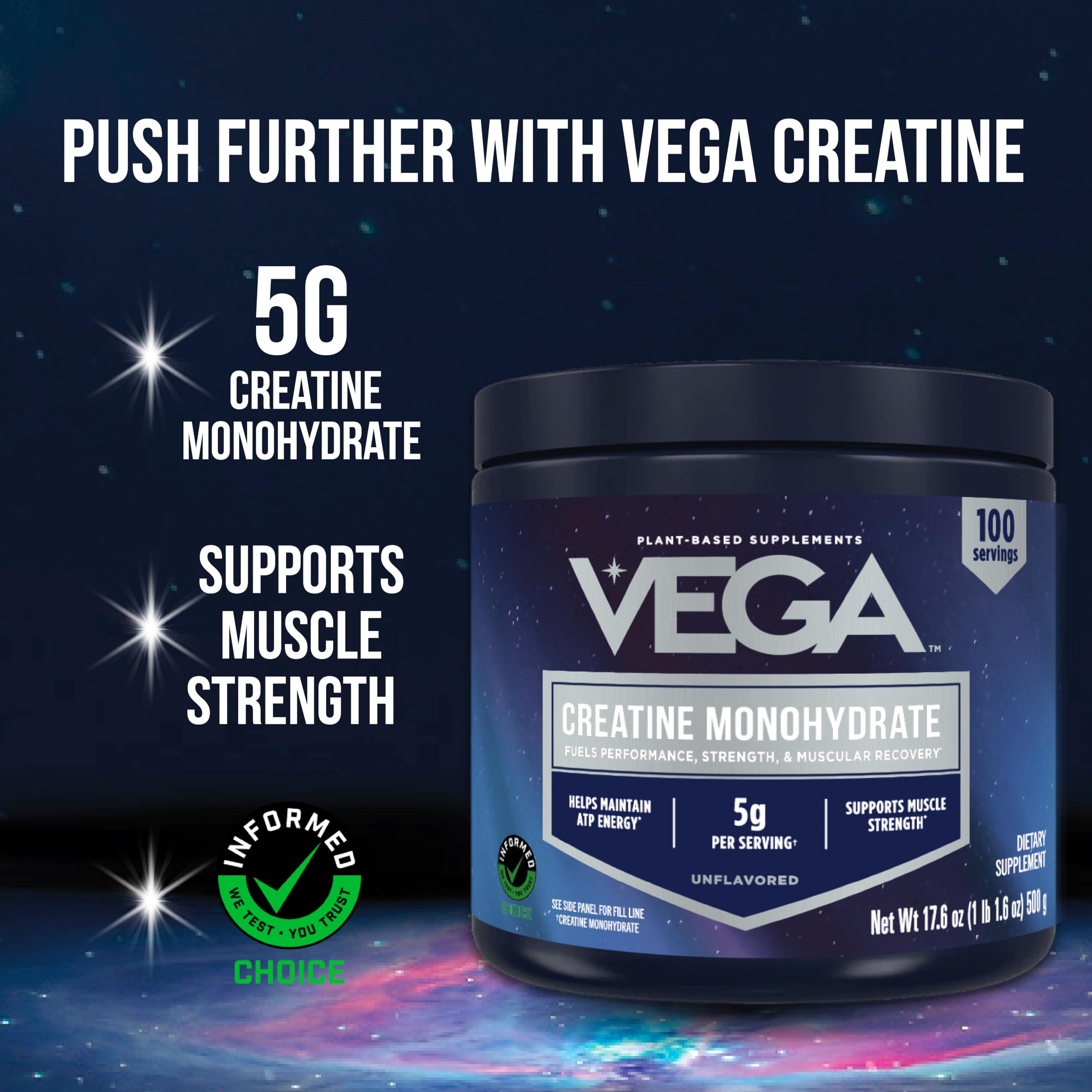 Vega Creatine Monohydrate Micronized Powder, Pure Unflavored, 100 Servings, 5000mg Per Serving, 17.6 oz Vega Au supplements