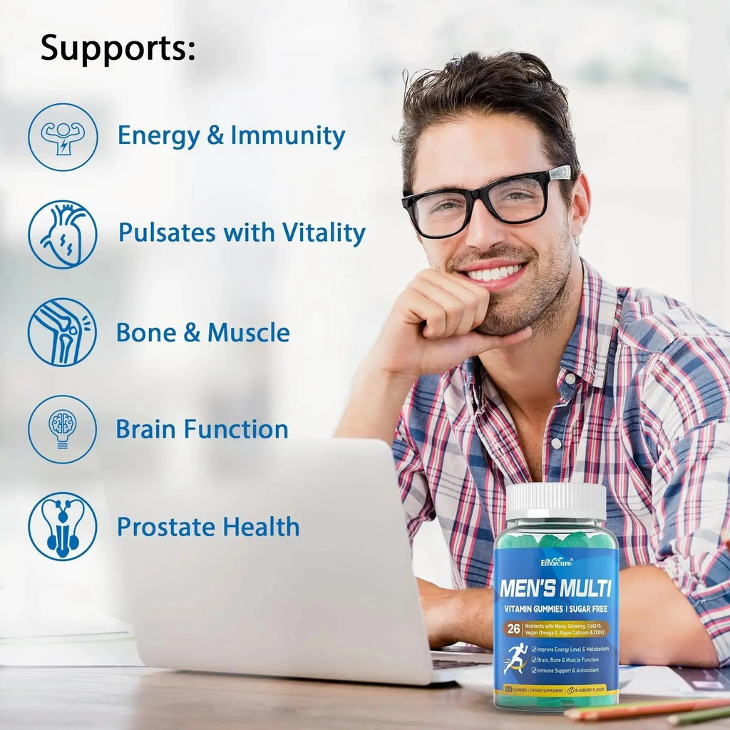 Methylated Multivitamin for Men Gummies, Vegan Omega 3, CoQ10, Zinc, Vitamin A C D3 K2 E B Complex, Calcium, Magnesium, Lycopene EnvyCure Au supplements