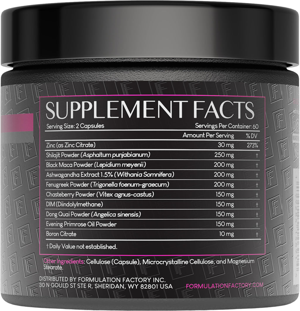 Formulation Factory She's Obsessed: 10-in-1 Hormone Balance Maximizer with Shilajit, Maca, Ashwagandha, DIM, Dong Quai, Zinc & More for Vitality & Balance – 120 Capsules 2 Months Formulation Factory Au supplements
