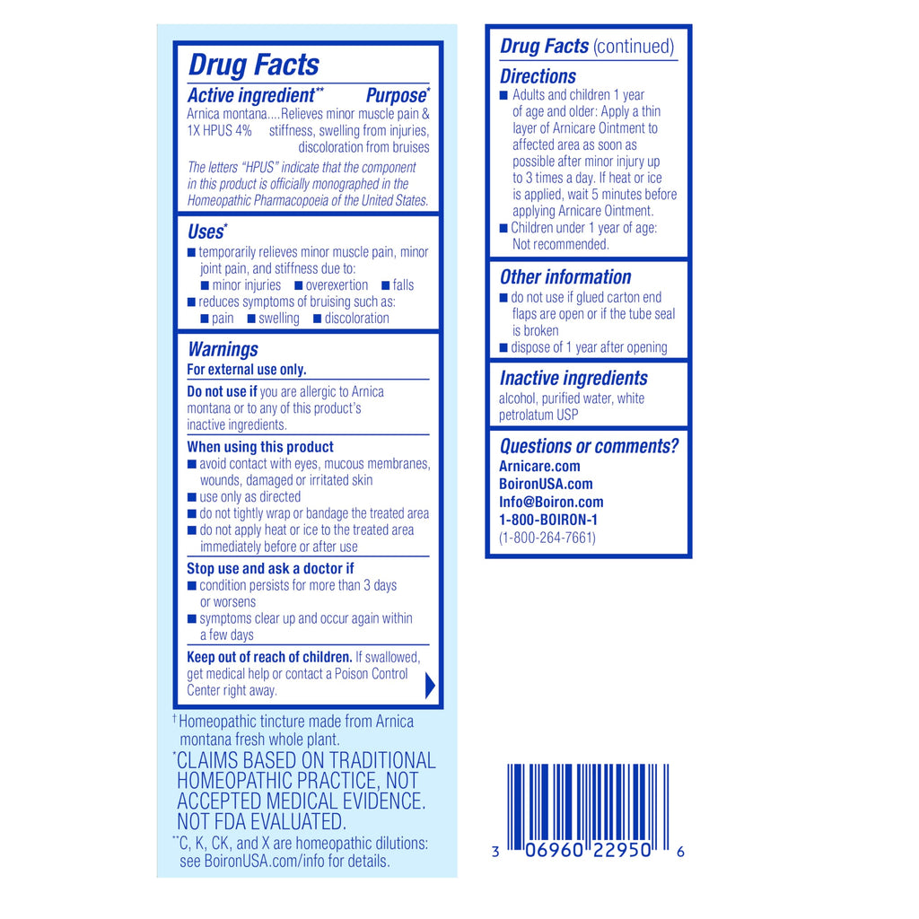 Boiron Arnicare Ointment for Relief of Joint Pain, Muscle Pain, Muscle Soreness, and Swelling from Bruises or Injury - Non-greasy and Fragrance-Free - 1 oz Boiron Au supplements