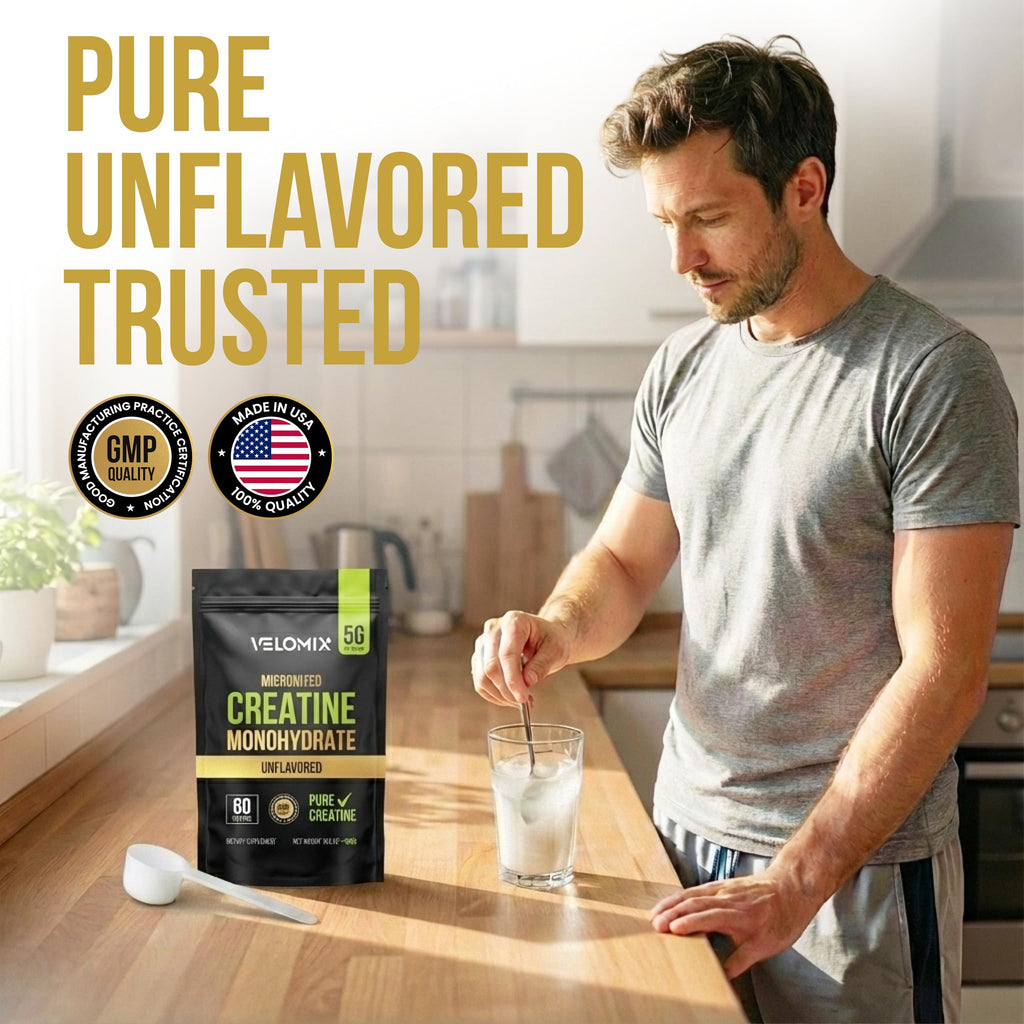 VELOMIX Micronized Creatine Monohydrate Powder - 100% Pure Creatine Powder Unflavored and Easy to Mix | Supports Muscle Growth, Recovery, and Strength | 5000mg Per Serv (5g) - 60 Servings VELOMIX Au supplements