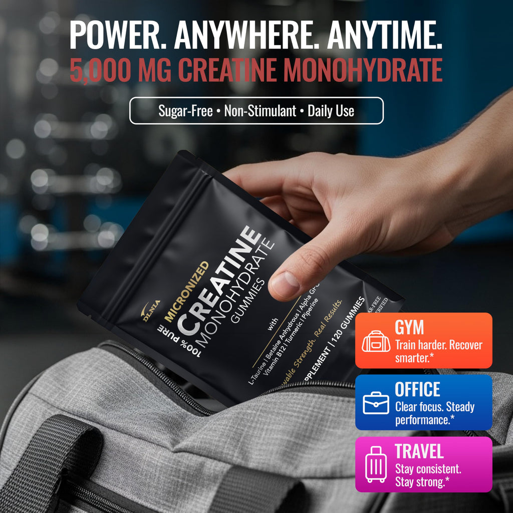 Creatine Monohydrate Gummies for Men & Women - Sugar Free & Vegan Advanced Formula W/L-Taurine + Vitamin B12 - for Muscle Strength, Muscles Builder, Recovery,